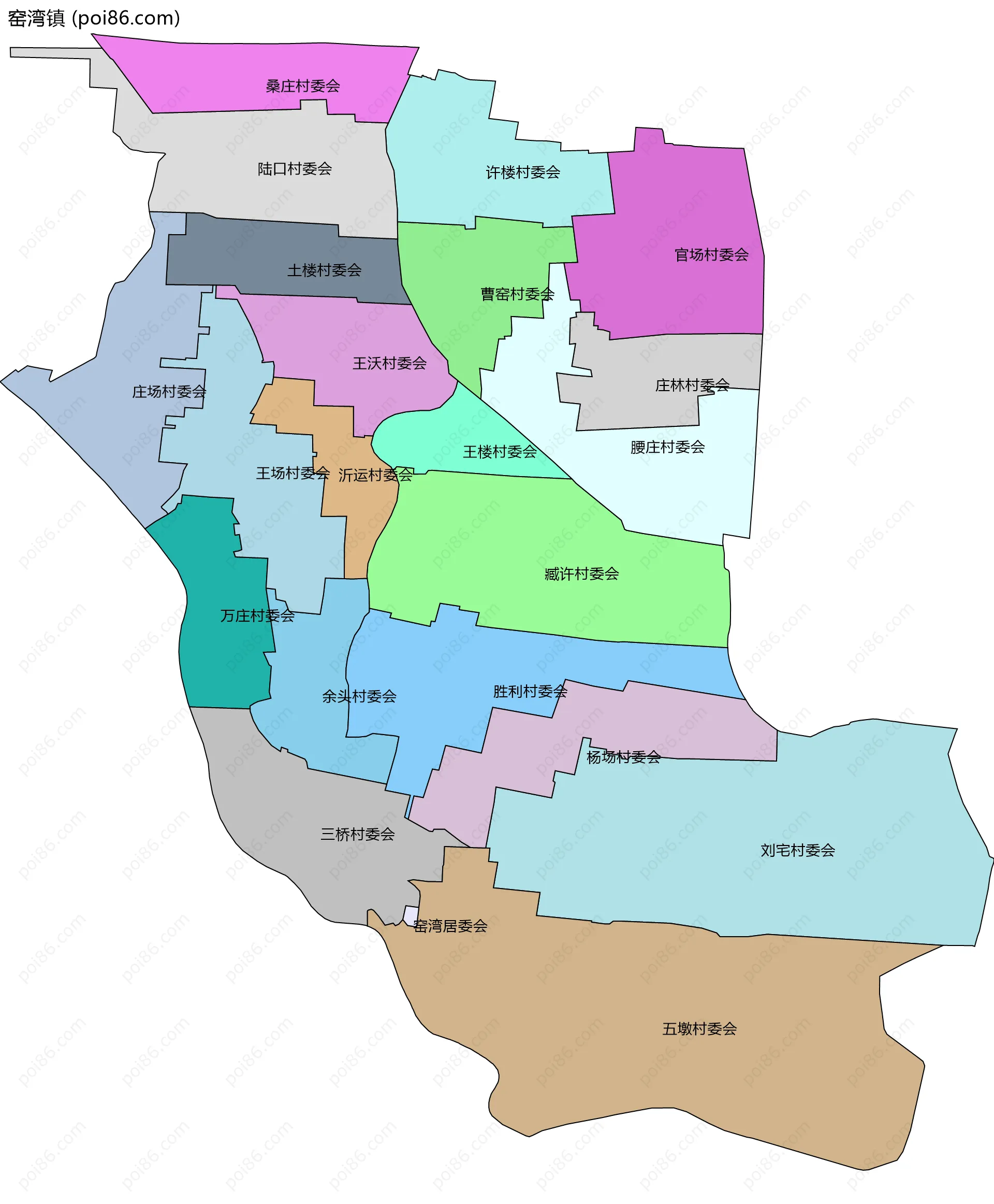 窑湾镇边界地图(五级行政区划)