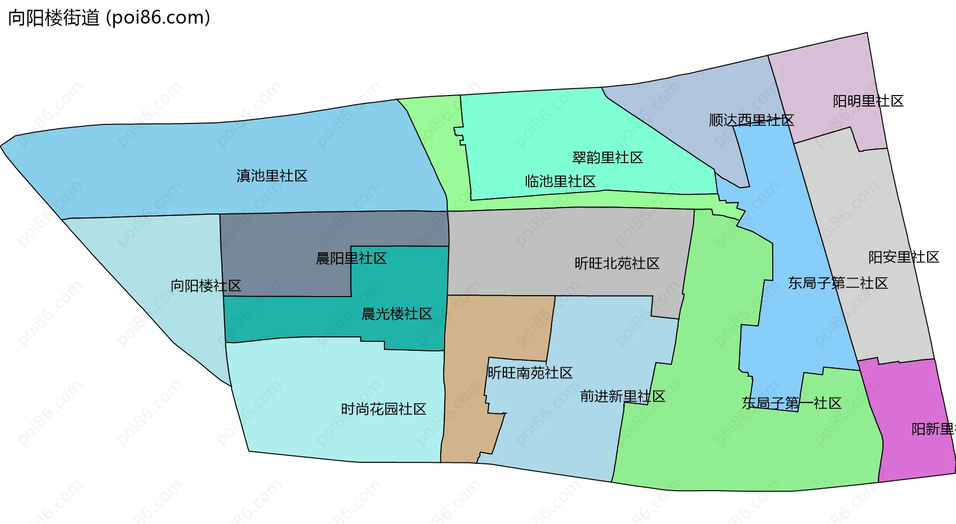 向阳楼街道边界地图(五级行政区划)