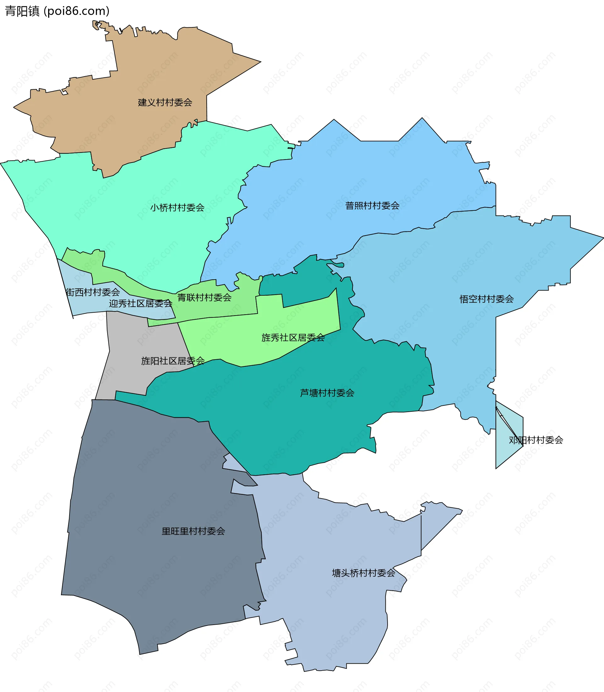 青阳镇边界地图(五级行政区划)