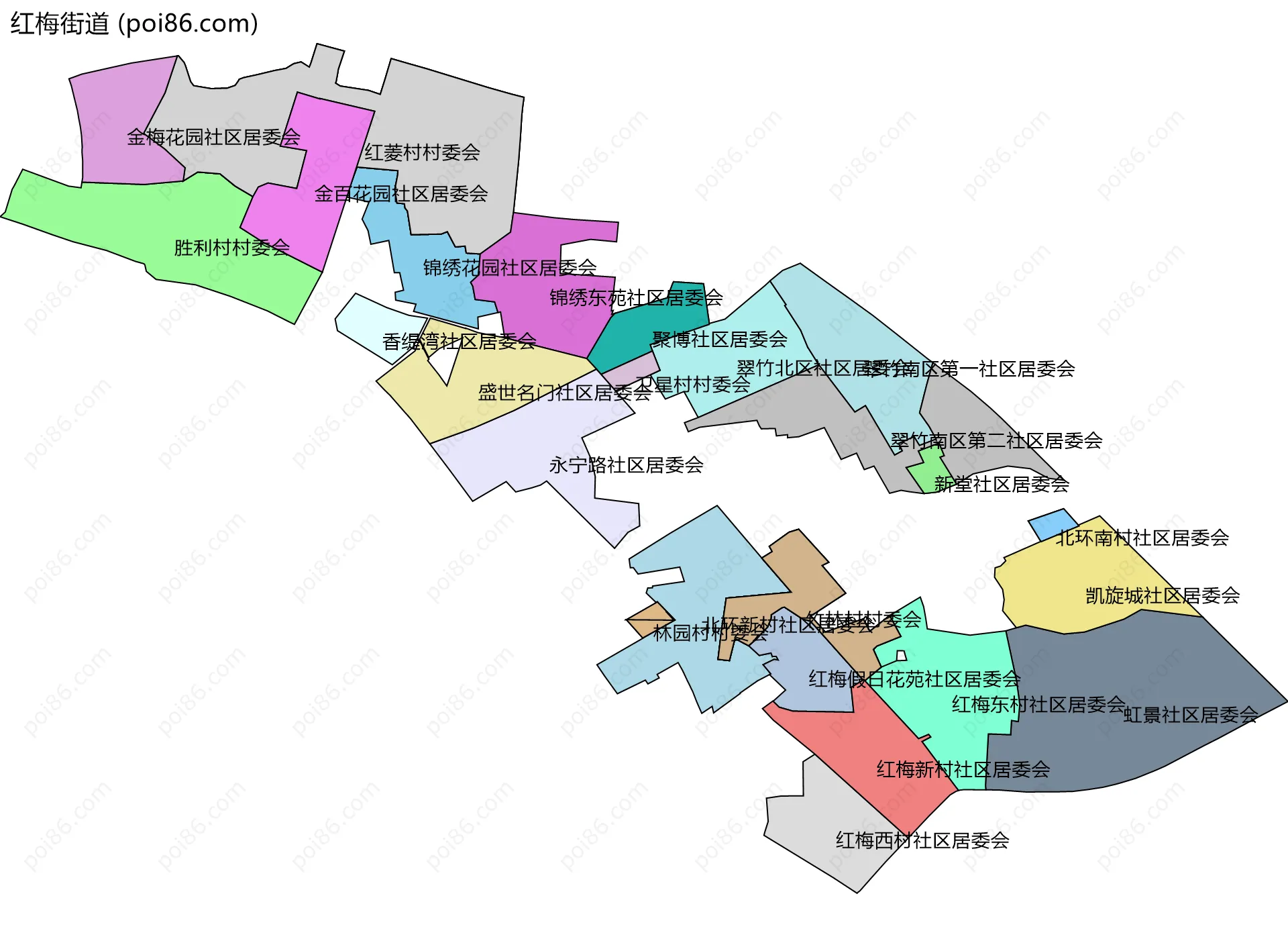 红梅街道边界地图(五级行政区划)