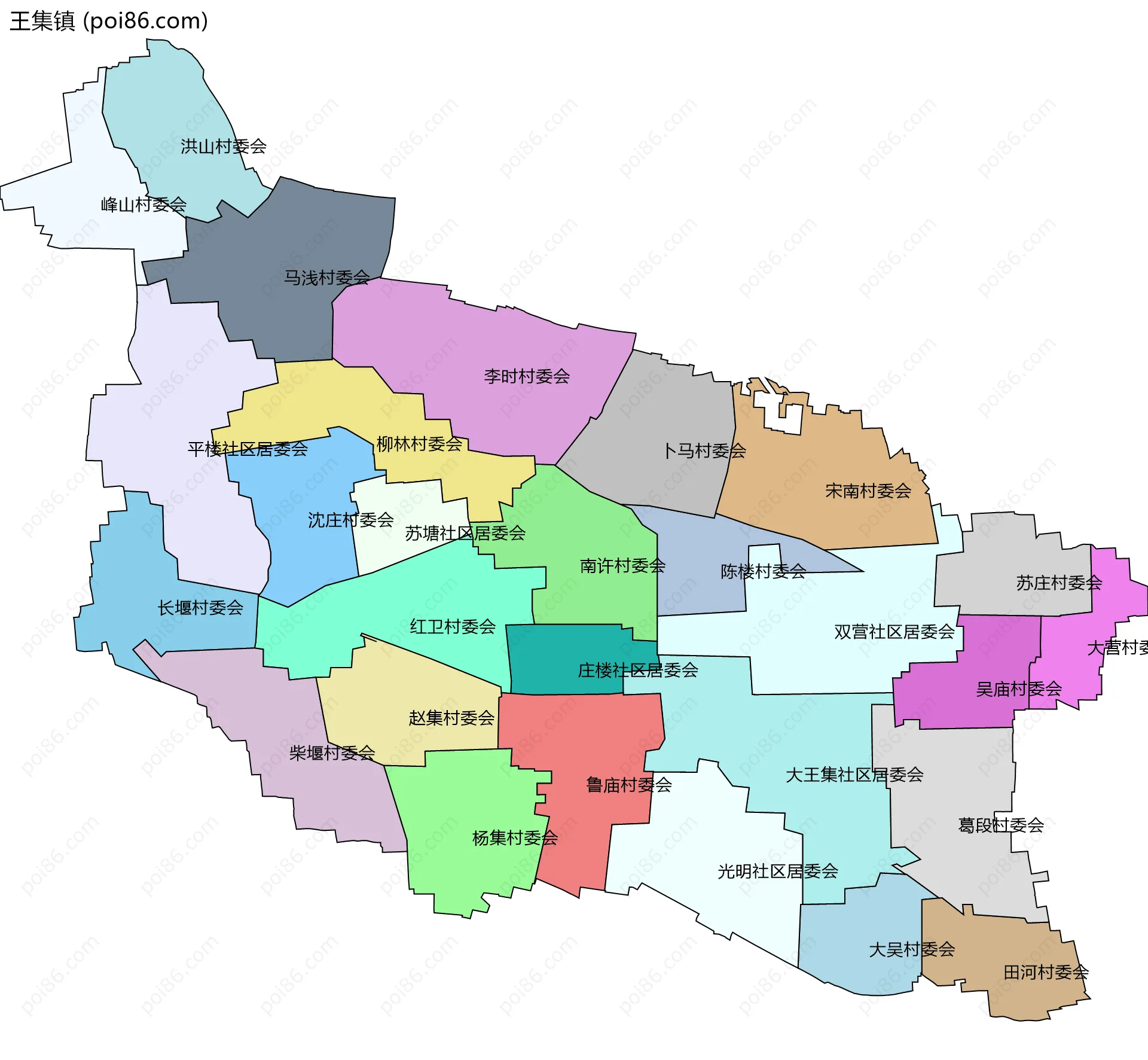 王集镇边界地图(五级行政区划)