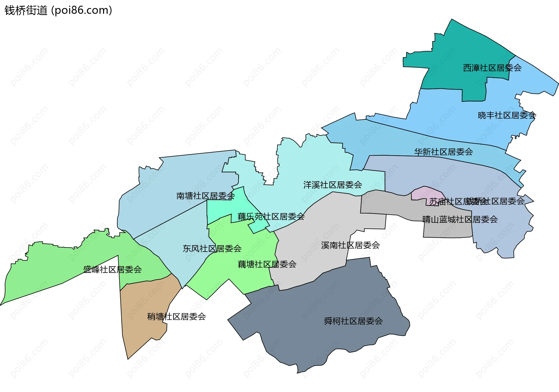 钱桥街道边界地图(五级行政区划)