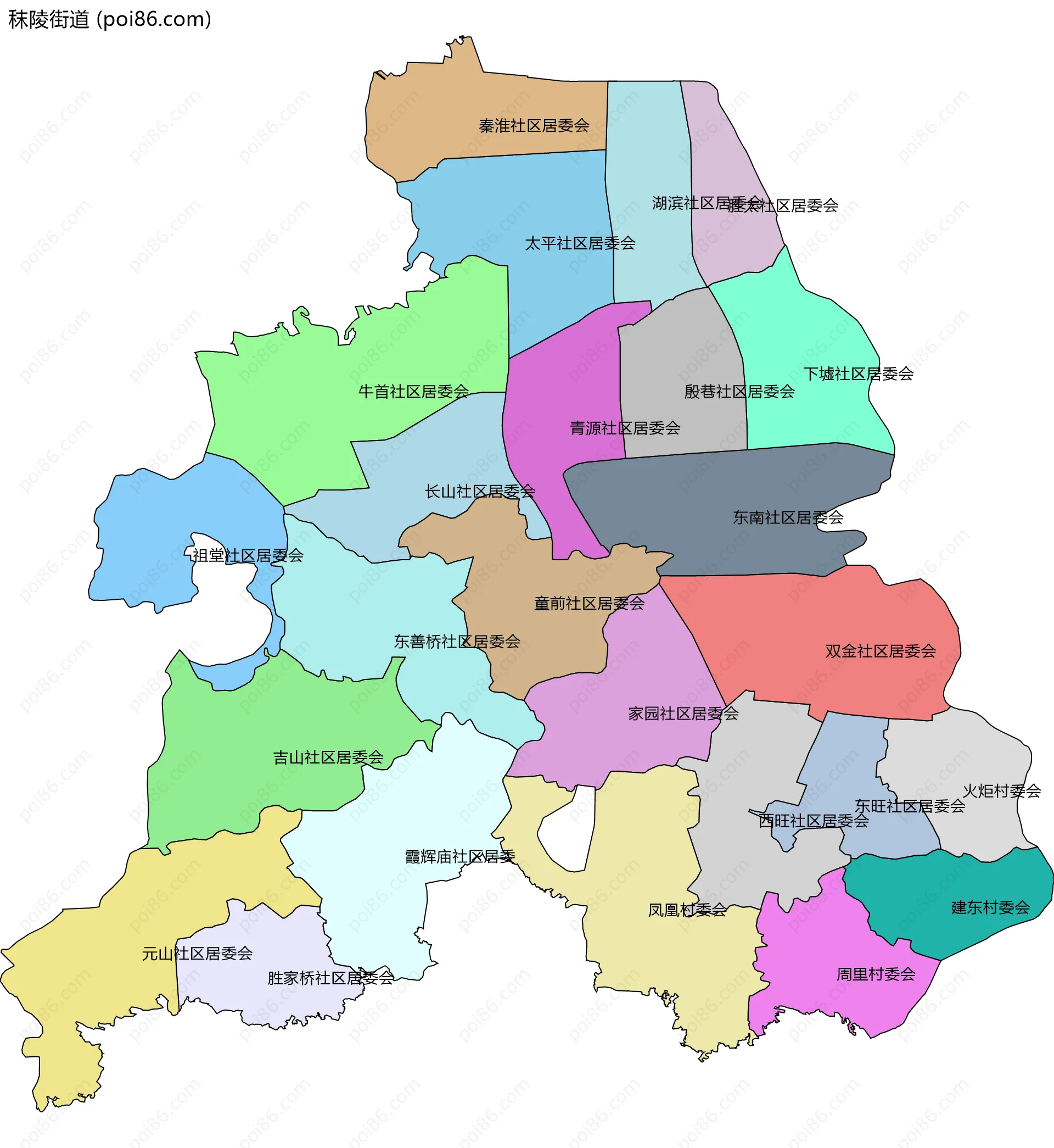 秣陵街道边界地图(五级行政区划)