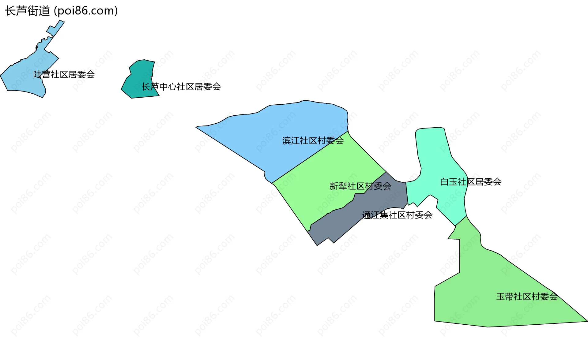 长芦街道边界地图(五级行政区划)