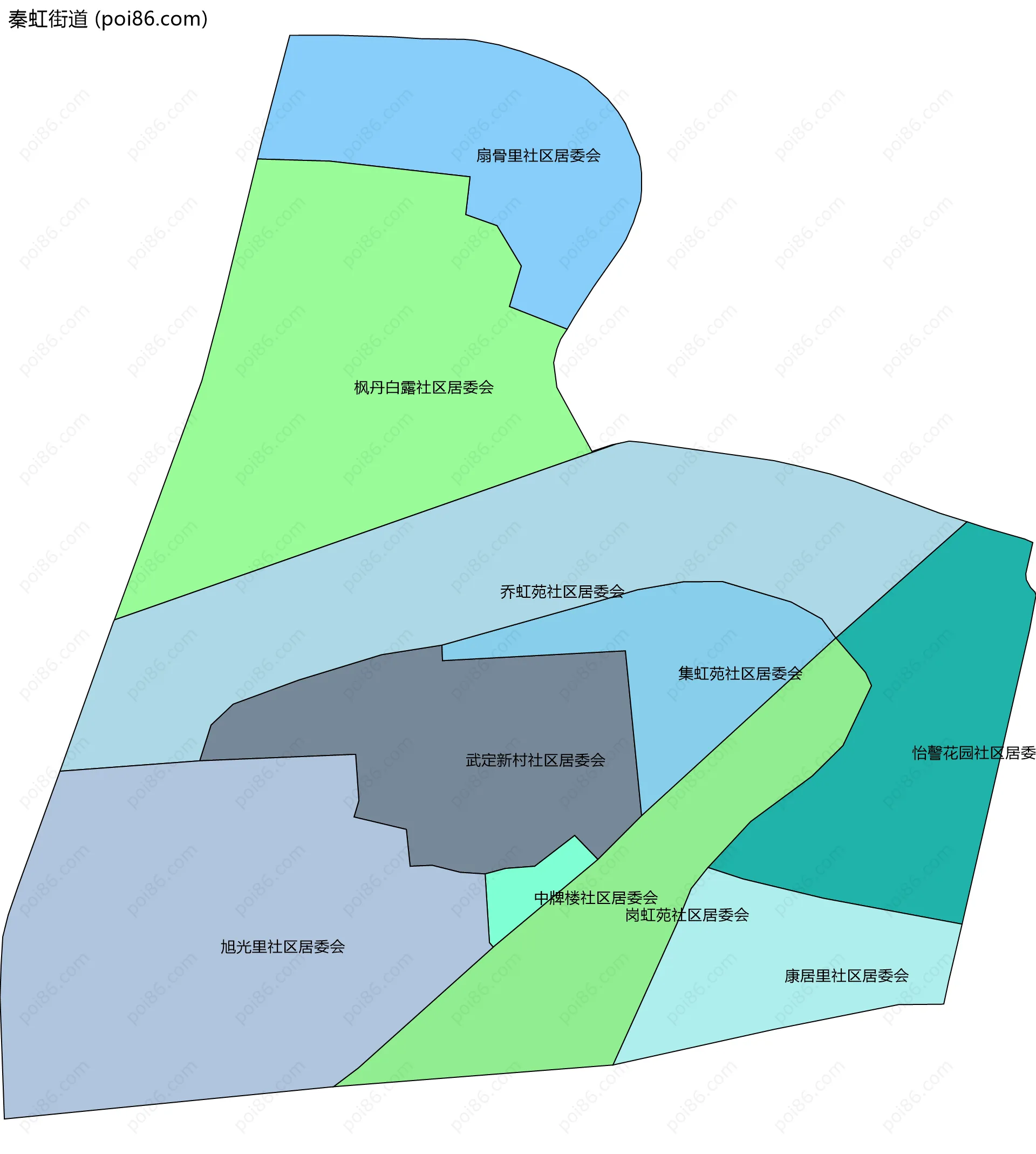 秦虹街道边界地图(五级行政区划)