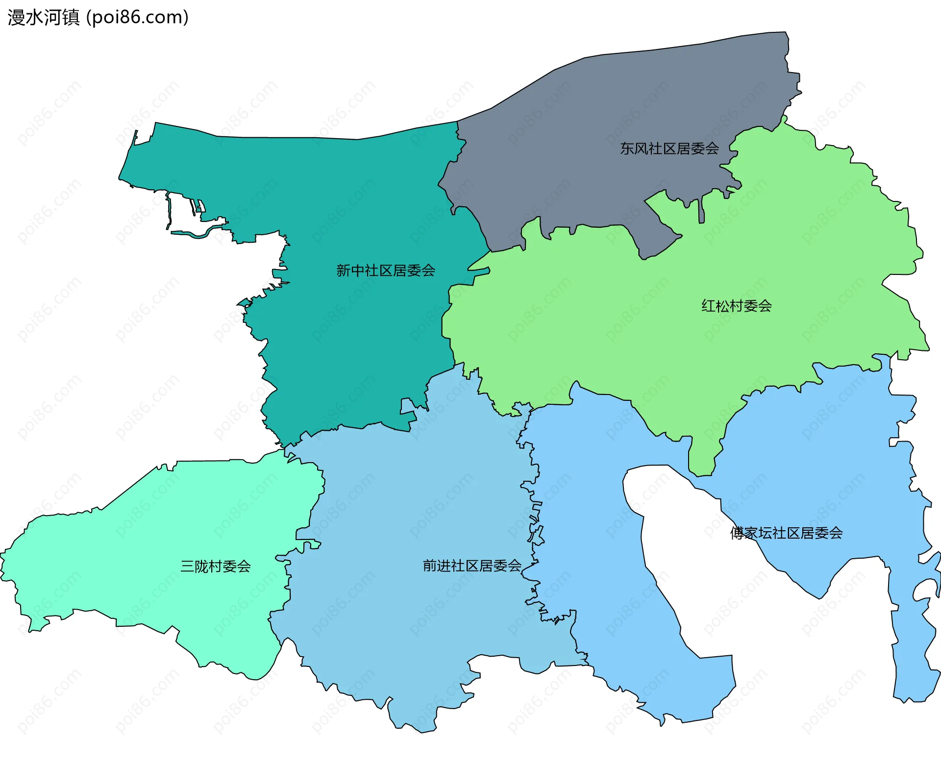 漫水河镇边界地图(五级行政区划)