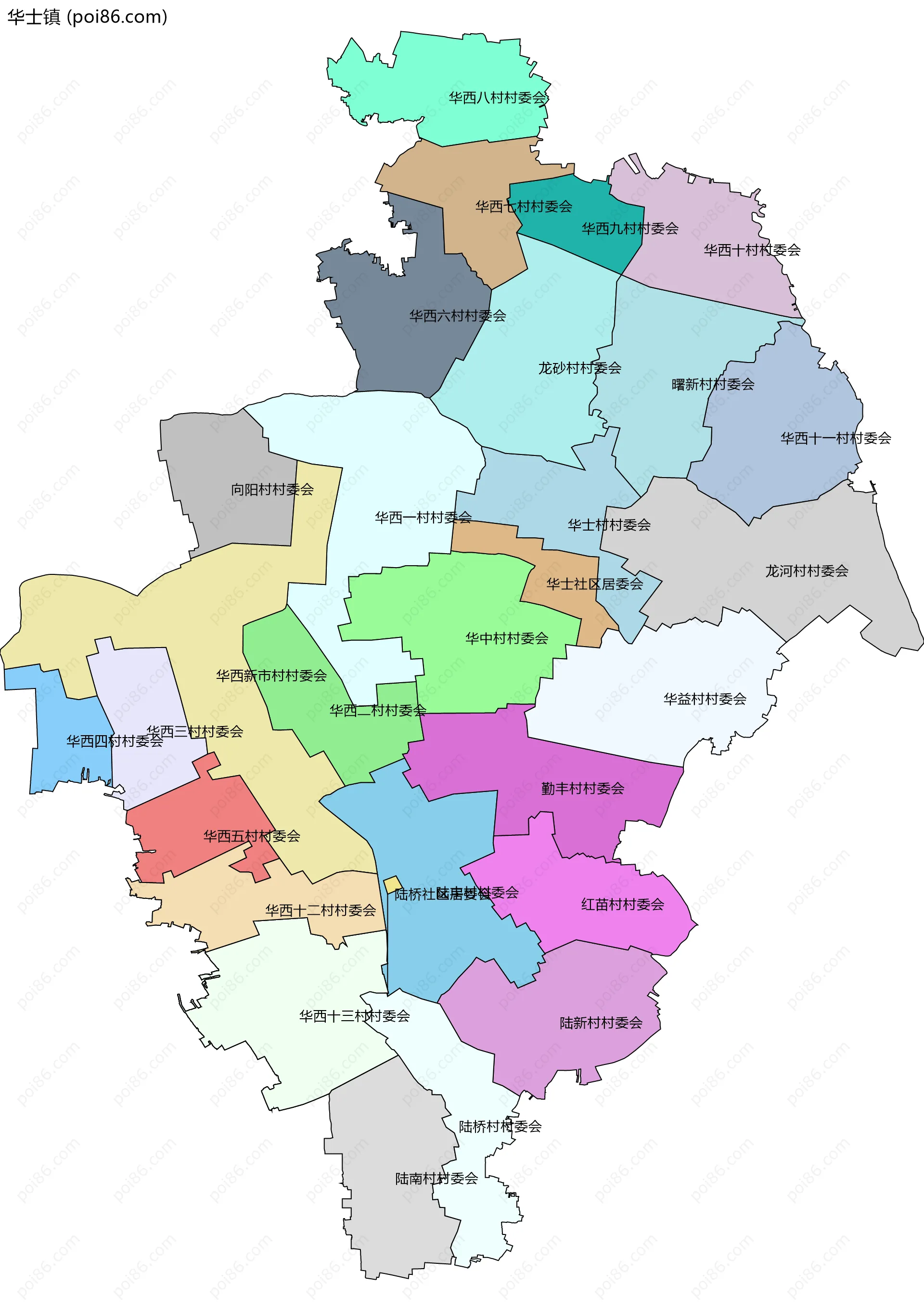 华士镇边界地图(五级行政区划)