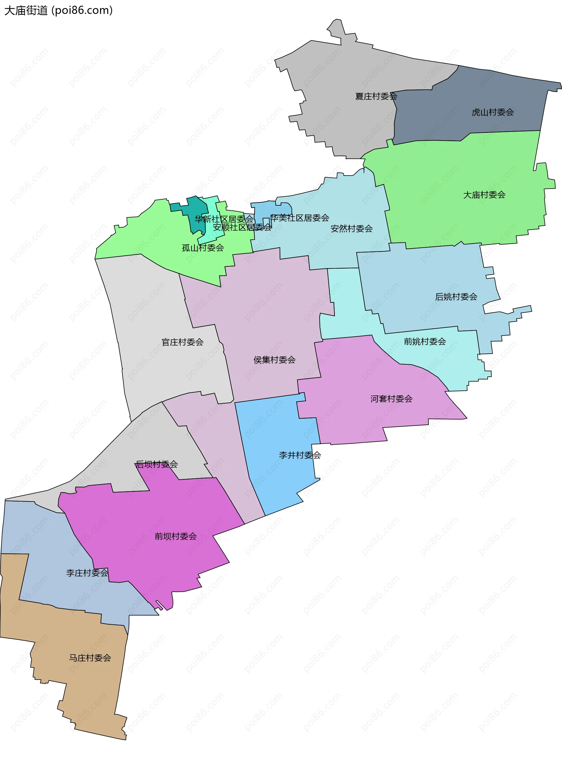 大庙街道边界地图(五级行政区划)