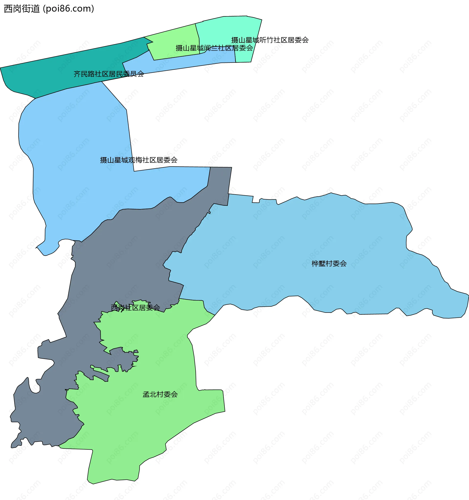 西岗街道边界地图(五级行政区划)
