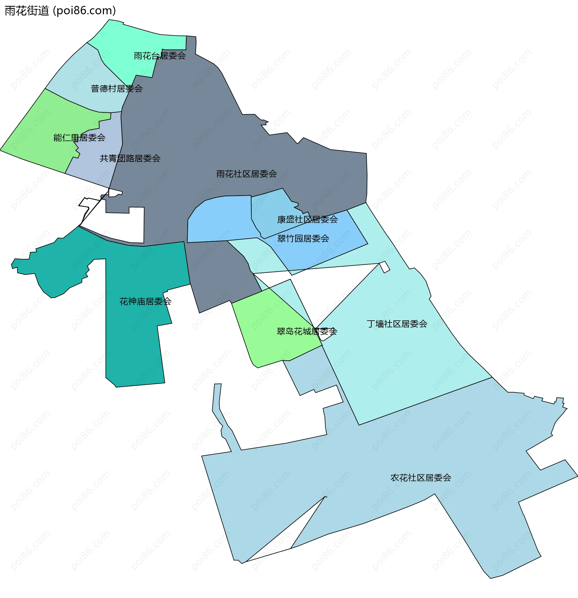 雨花街道边界地图(五级行政区划)