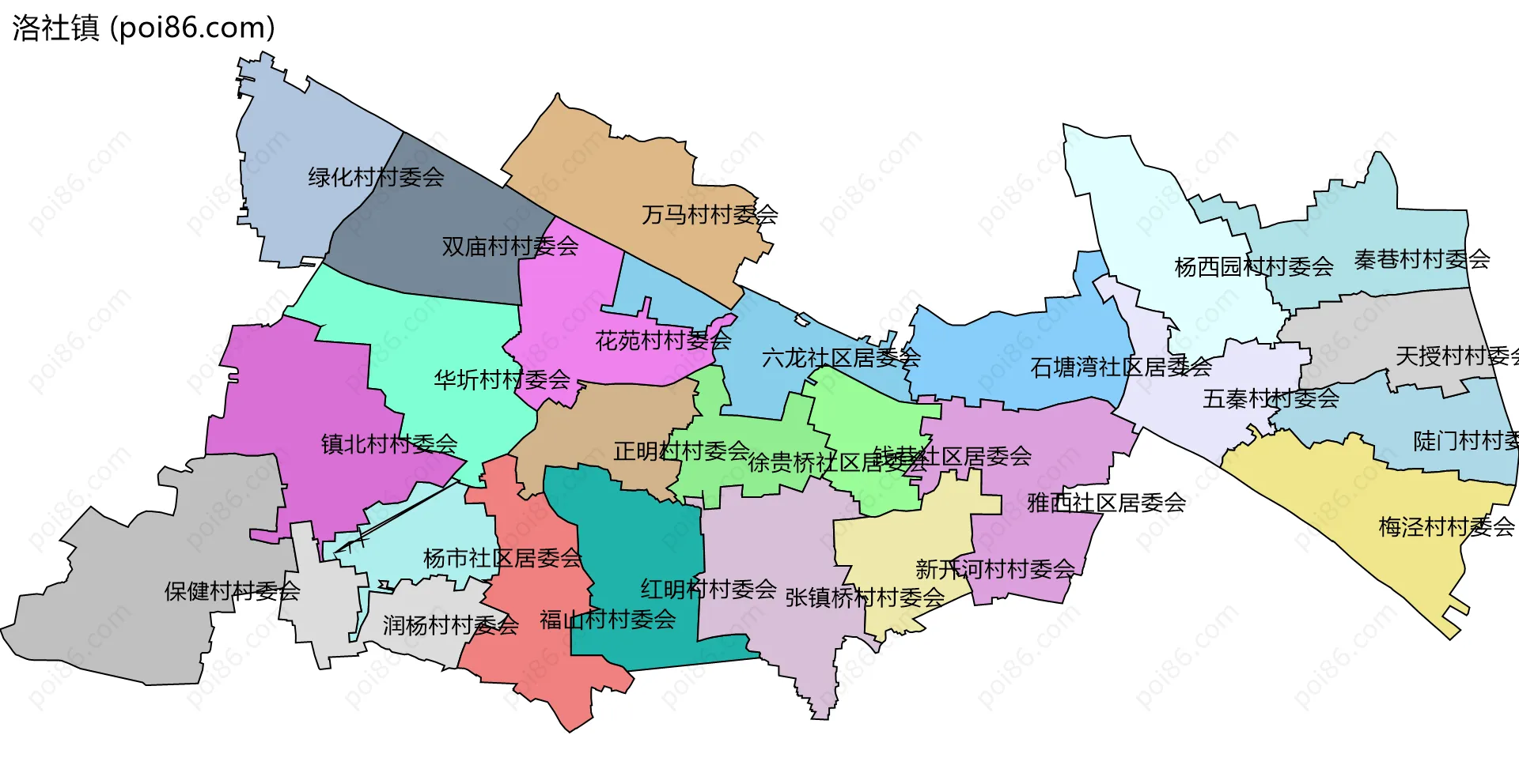 洛社镇边界地图(五级行政区划)