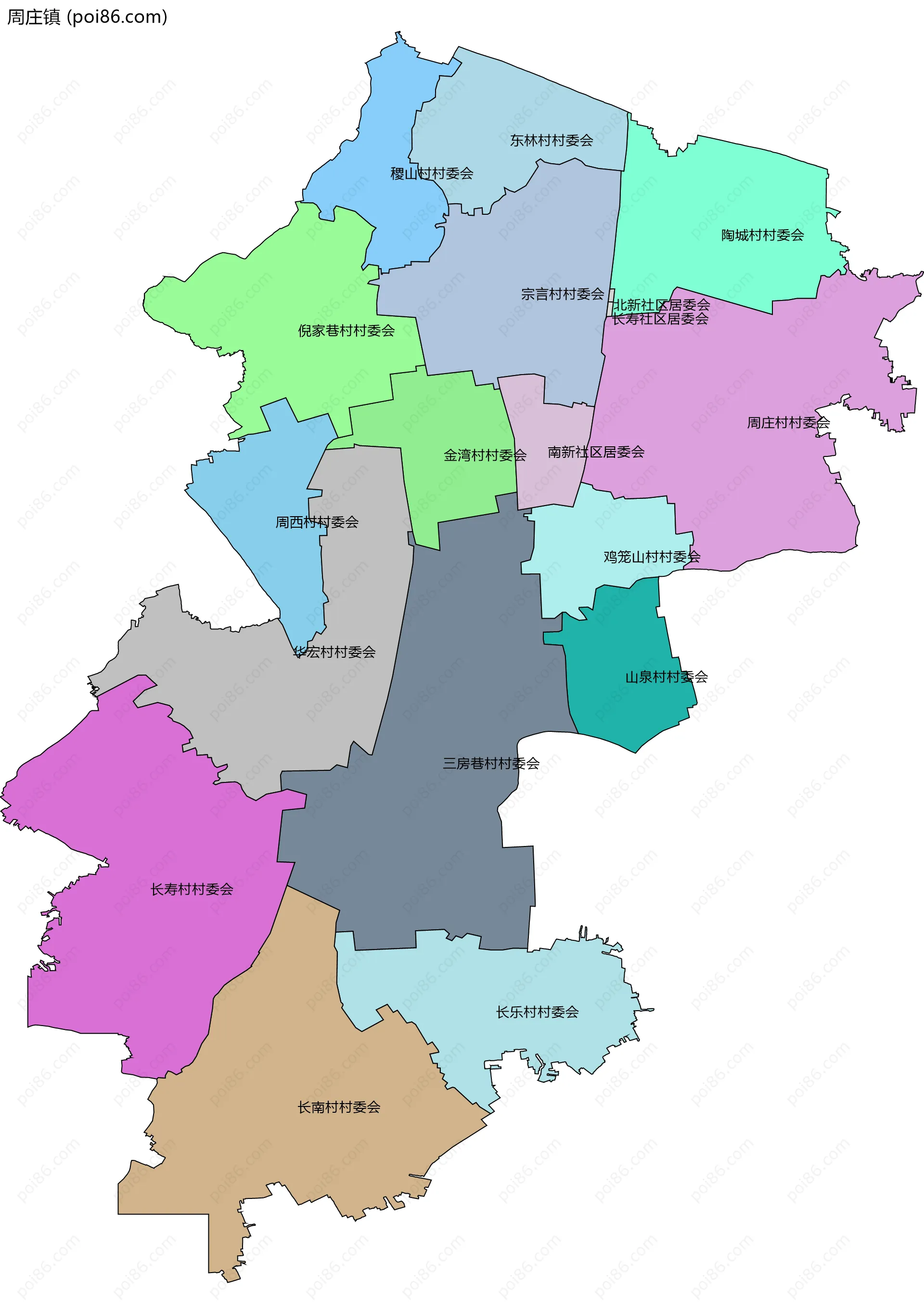 周庄镇边界地图(五级行政区划)