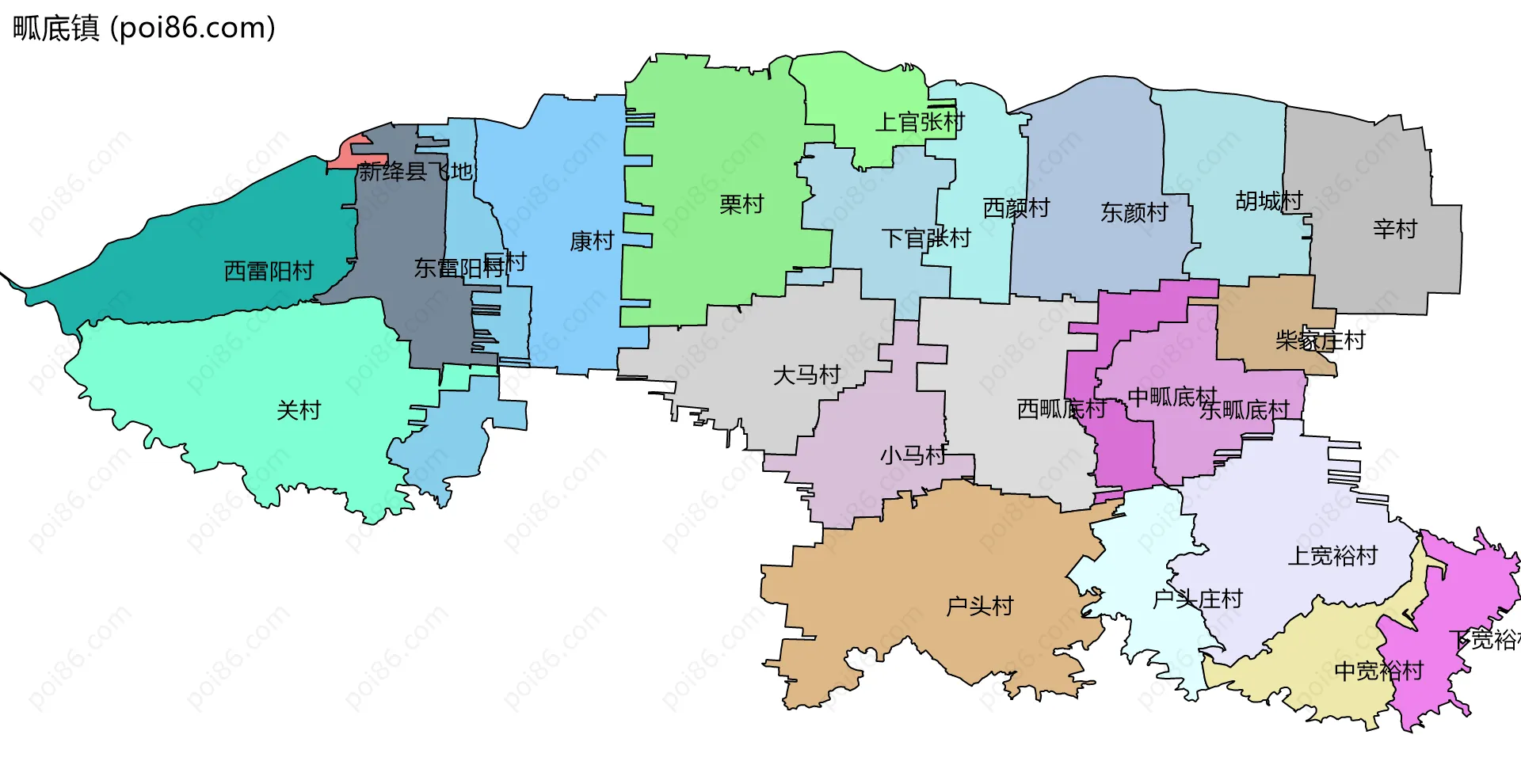 畖底镇边界地图(五级行政区划)