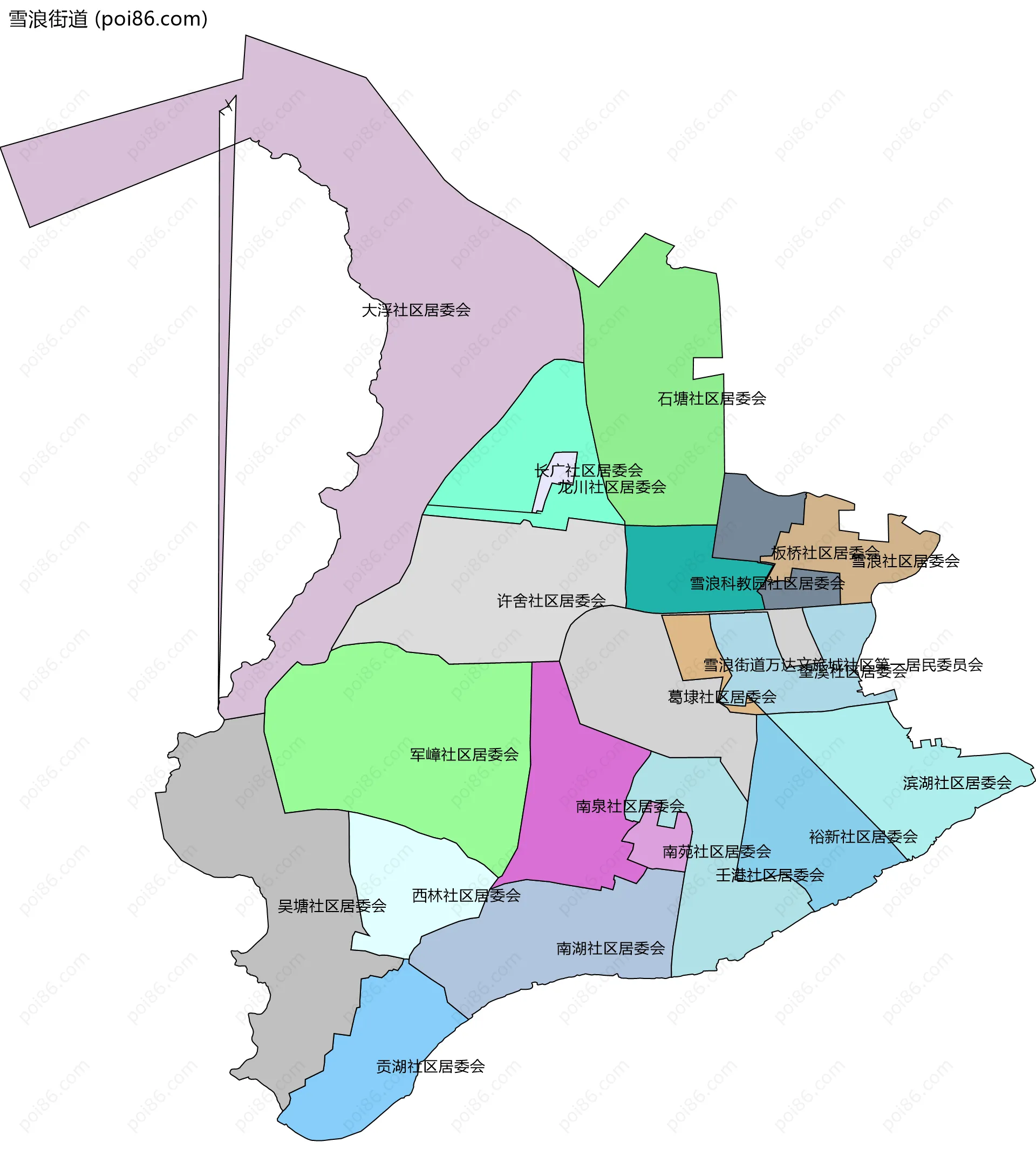 雪浪街道边界地图(五级行政区划)