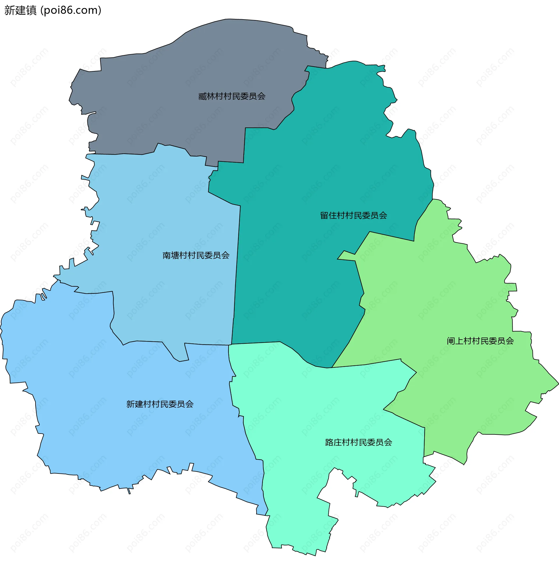 新建镇边界地图(五级行政区划)