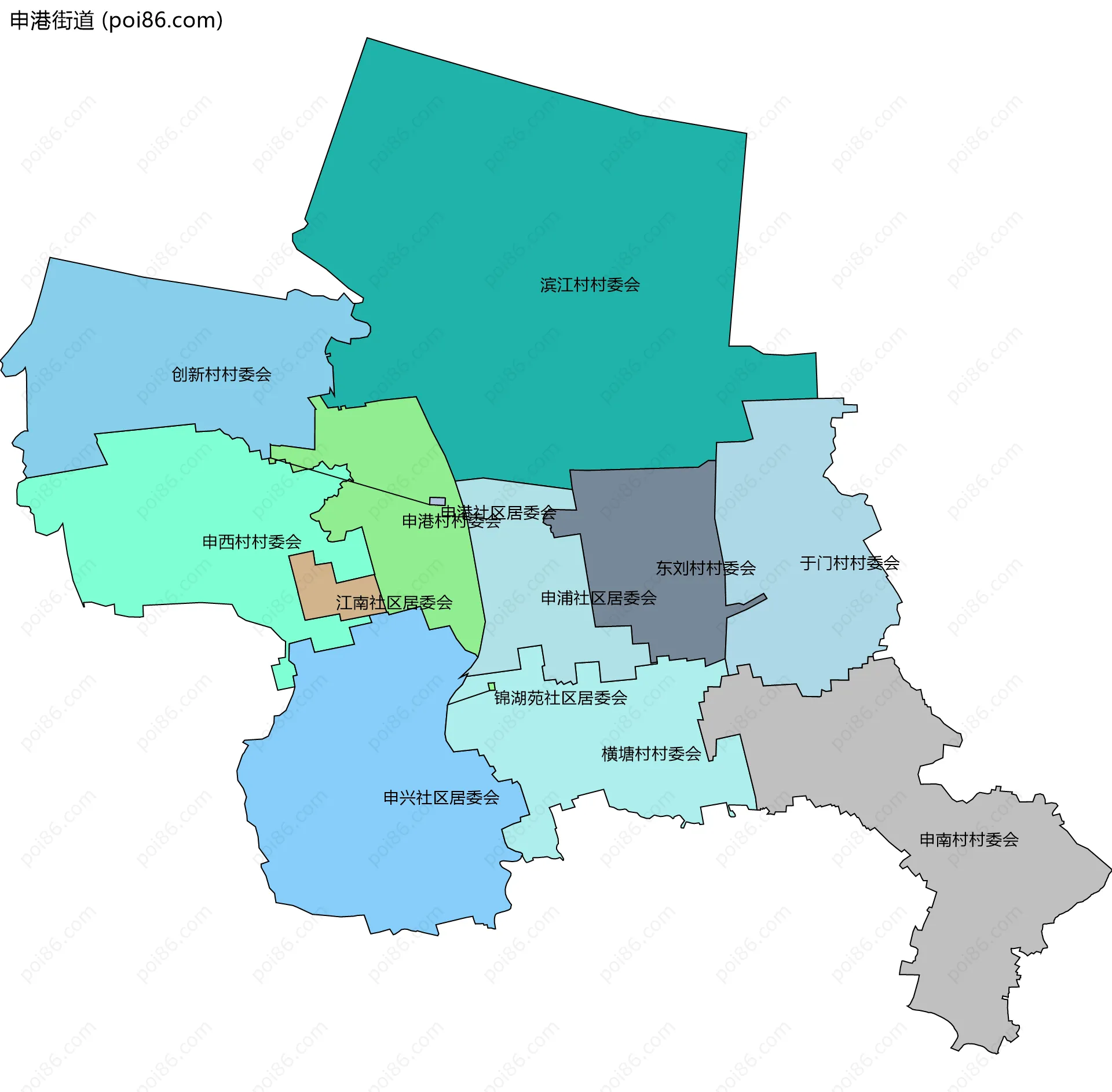 申港街道边界地图(五级行政区划)