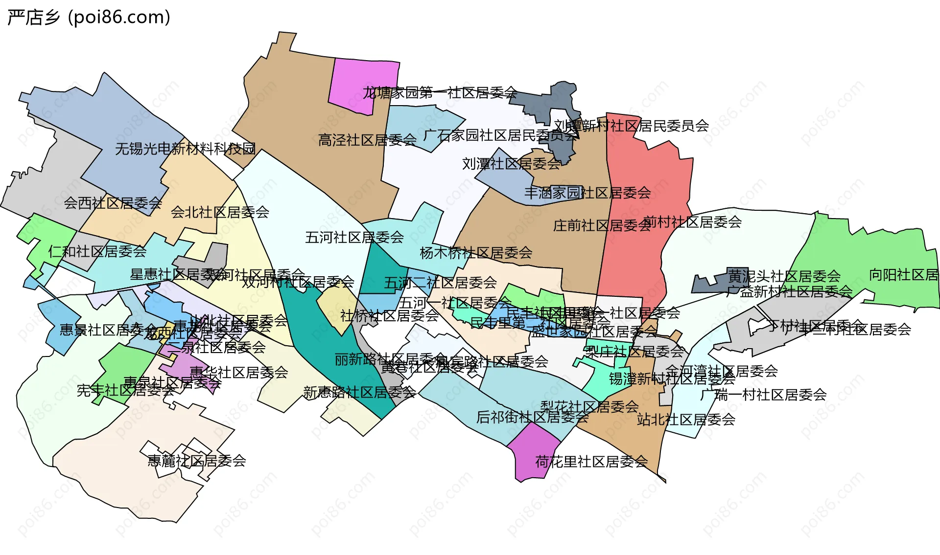 严店乡边界地图(五级行政区划)