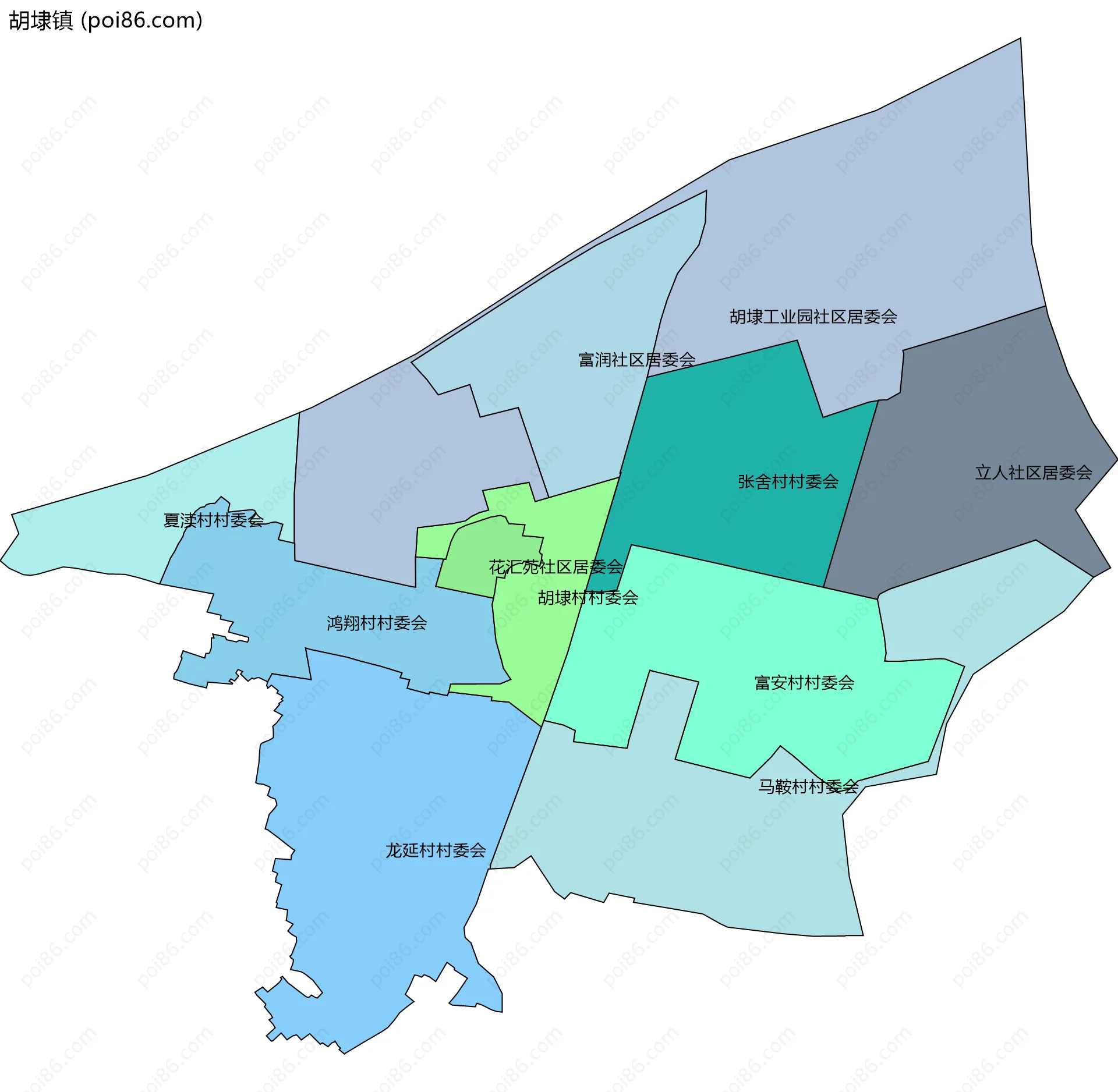 胡埭镇边界地图(五级行政区划)