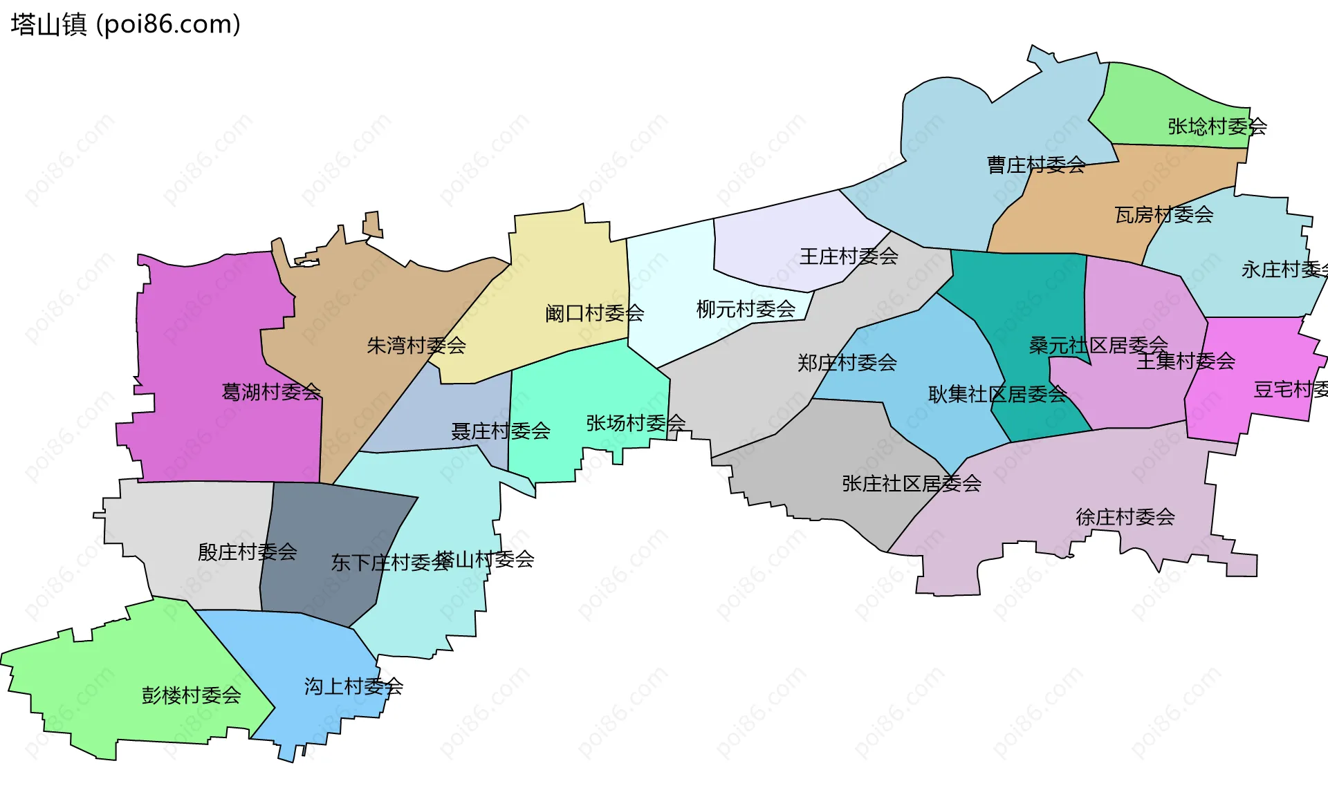 塔山镇边界地图(五级行政区划)