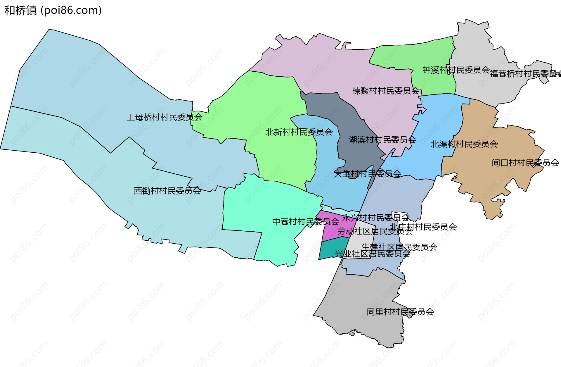 和桥镇边界地图(五级行政区划)