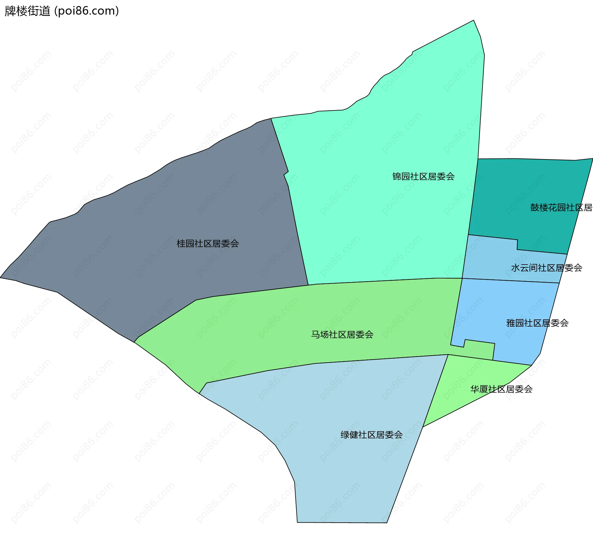 牌楼街道边界地图(五级行政区划)