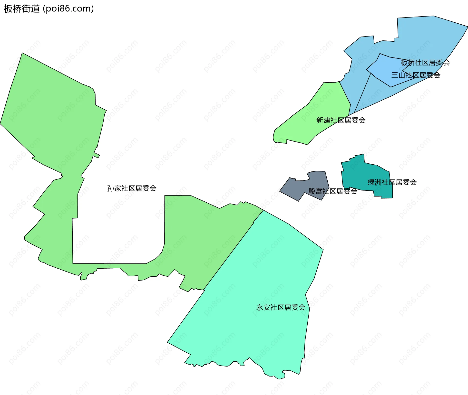板桥街道边界地图(五级行政区划)