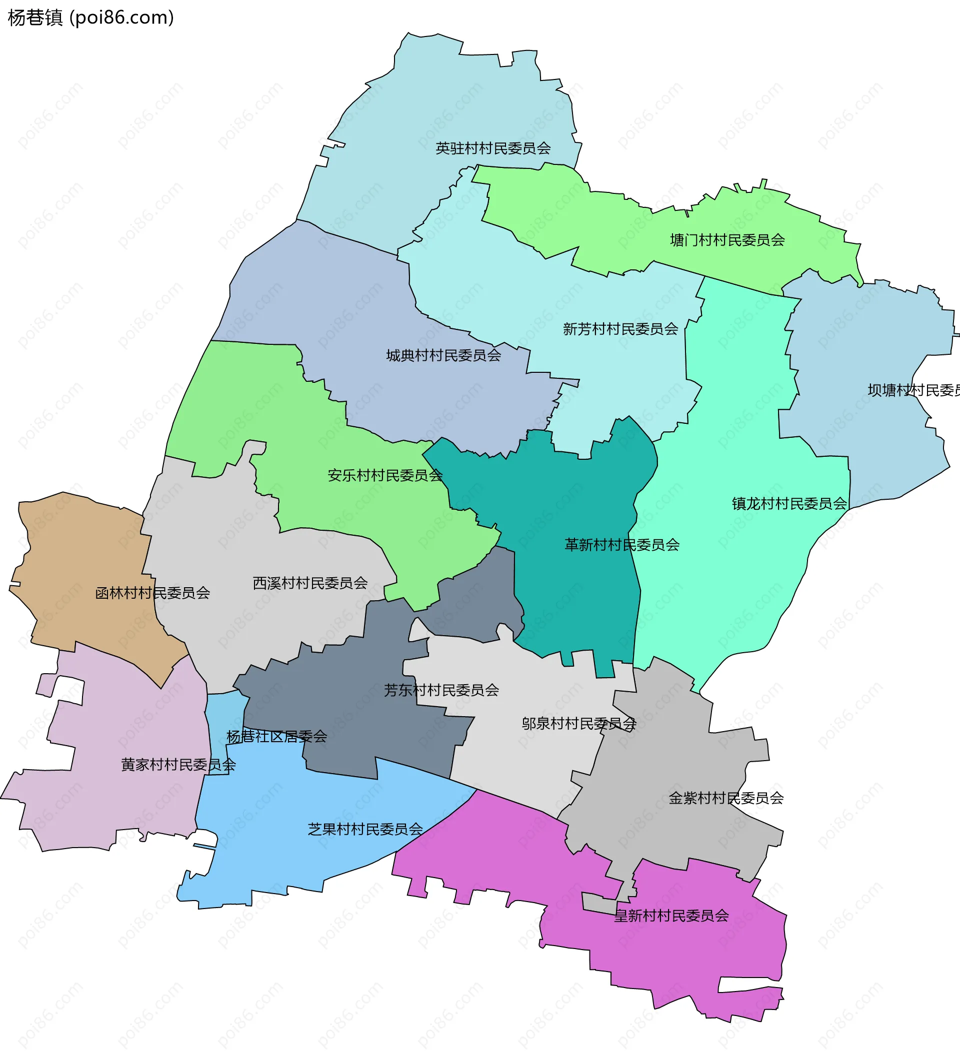 杨巷镇边界地图(五级行政区划)