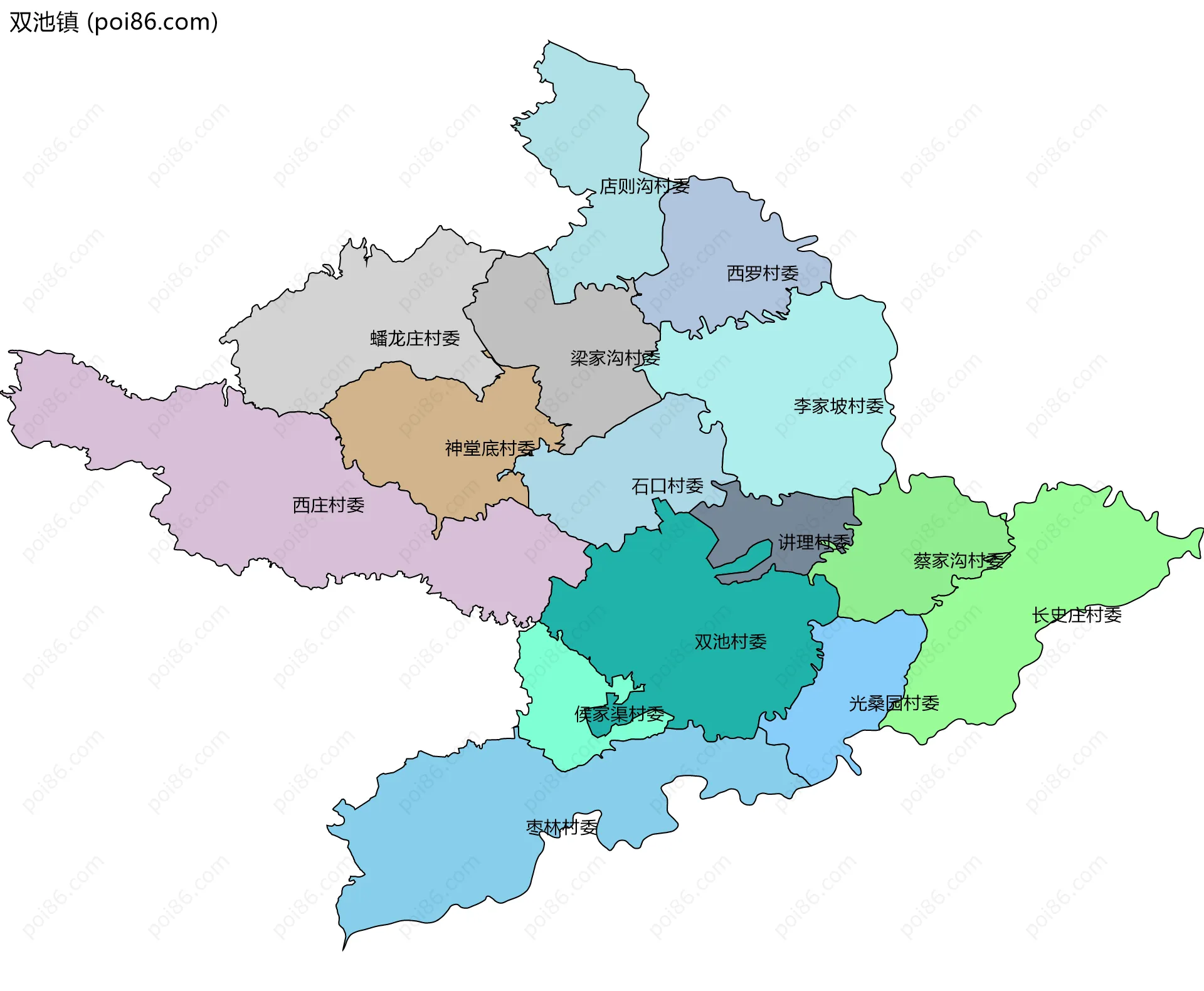 双池镇边界地图(五级行政区划)