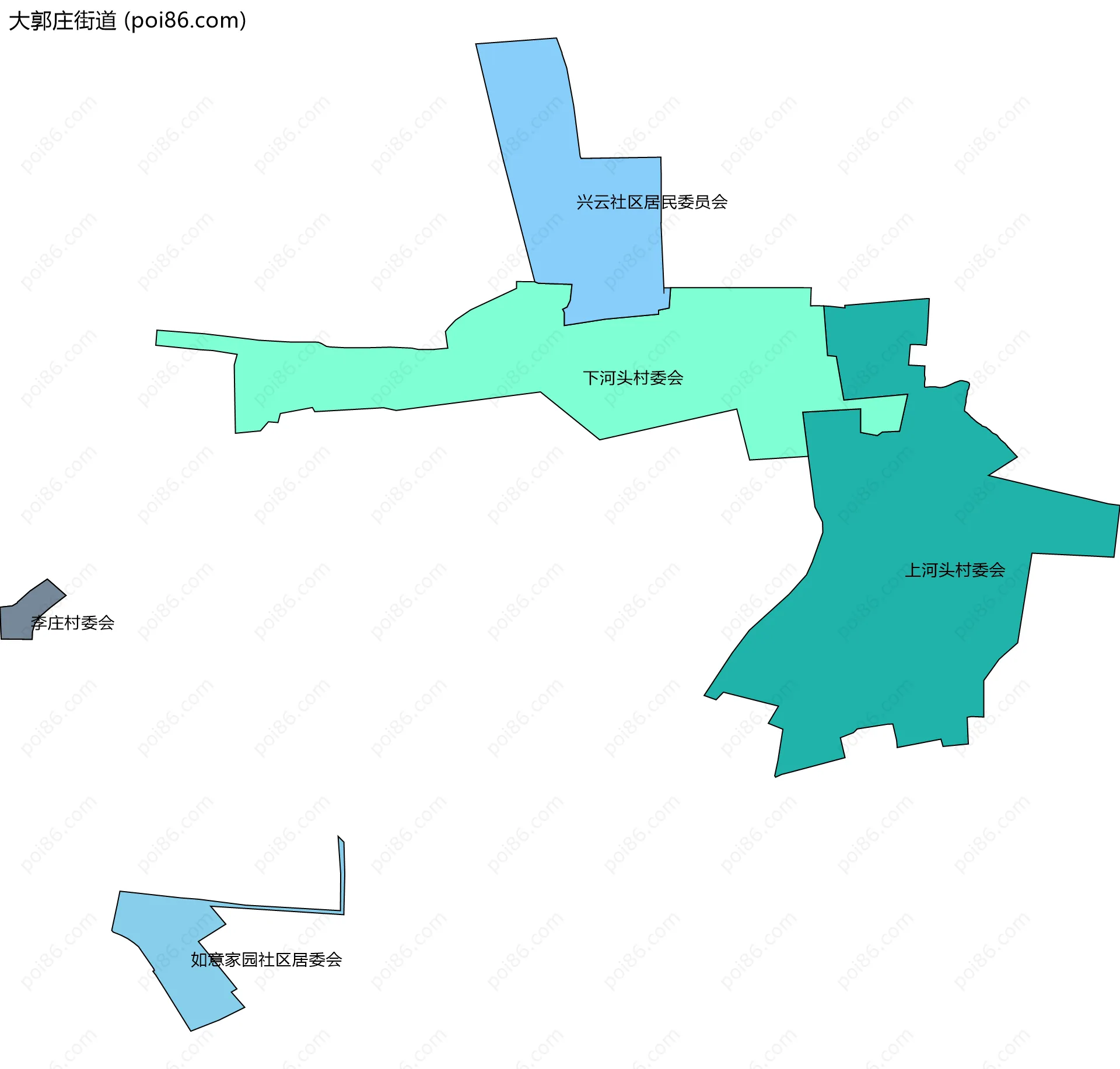 大郭庄街道边界地图(五级行政区划)