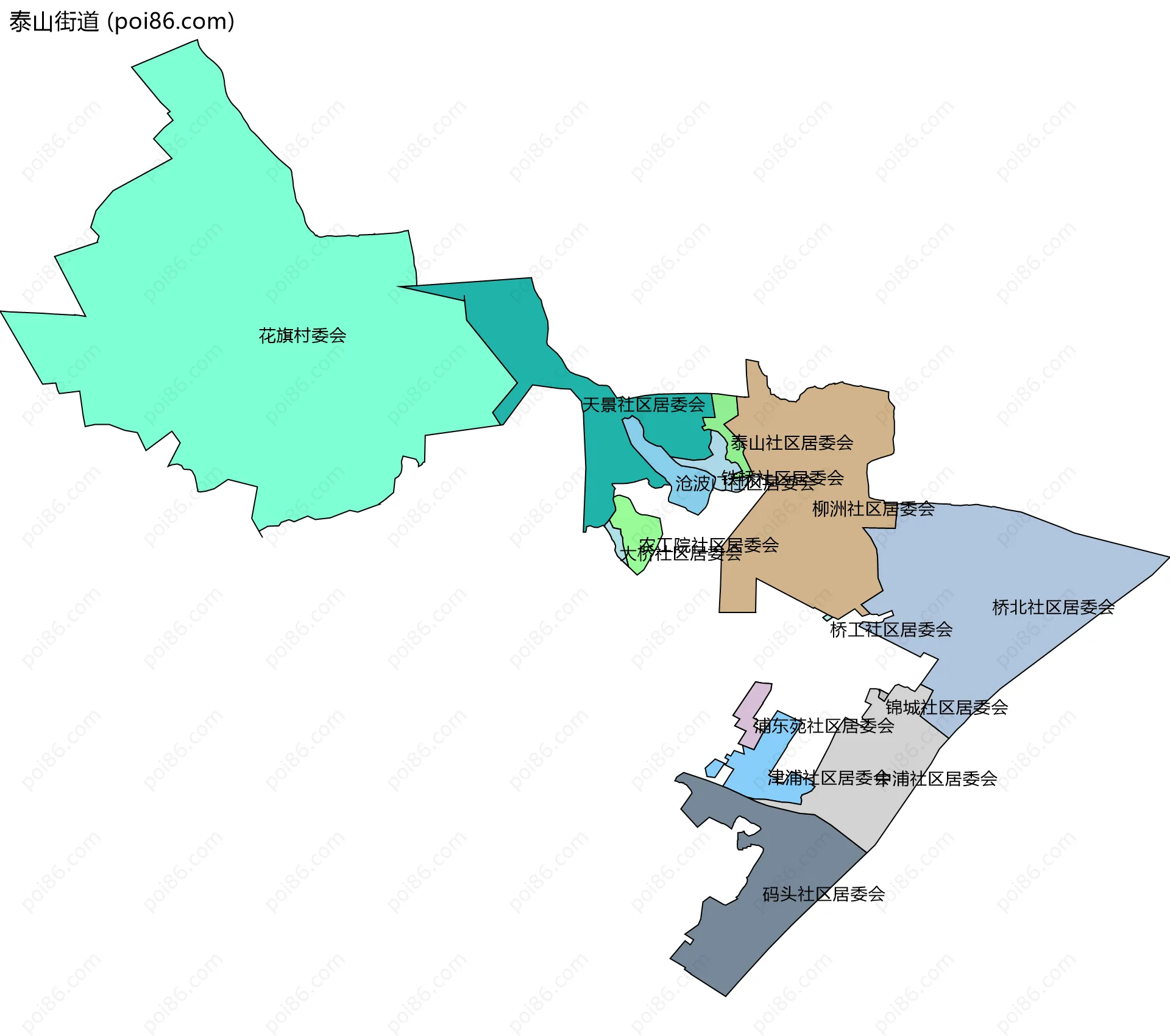 泰山街道边界地图(五级行政区划)