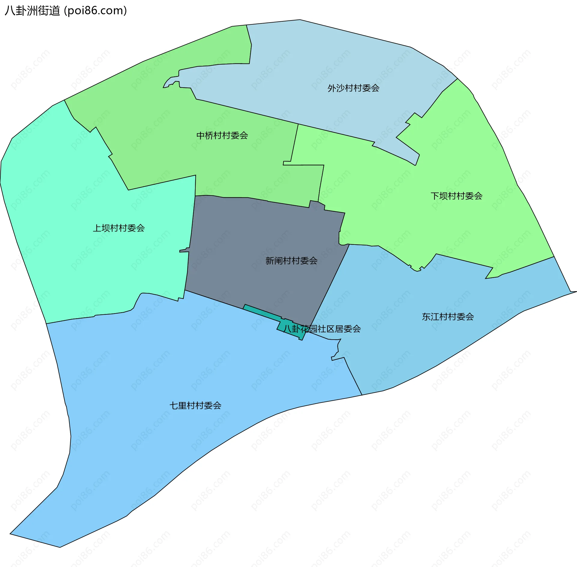 八卦洲街道边界地图(五级行政区划)
