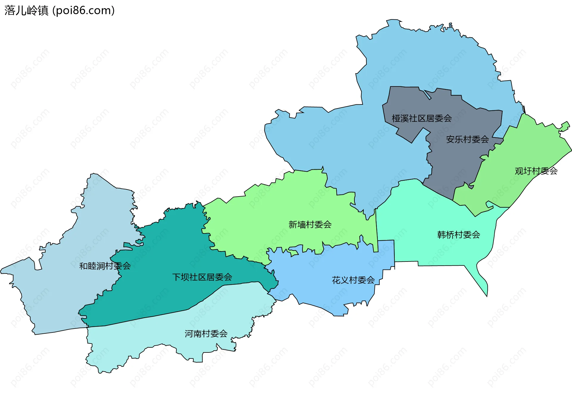 落儿岭镇边界地图(五级行政区划)