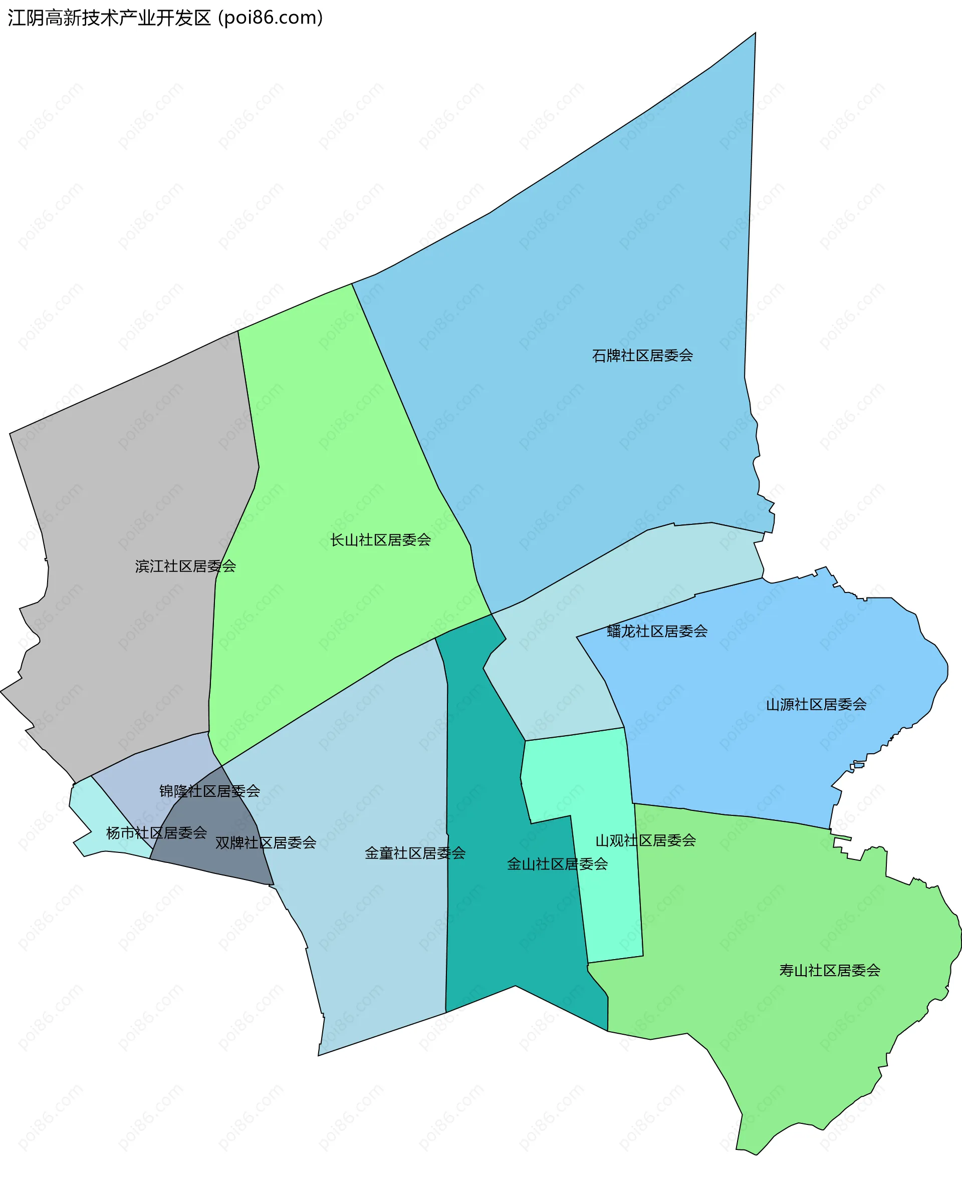 江阴高新技术产业开发区边界地图(五级行政区划)