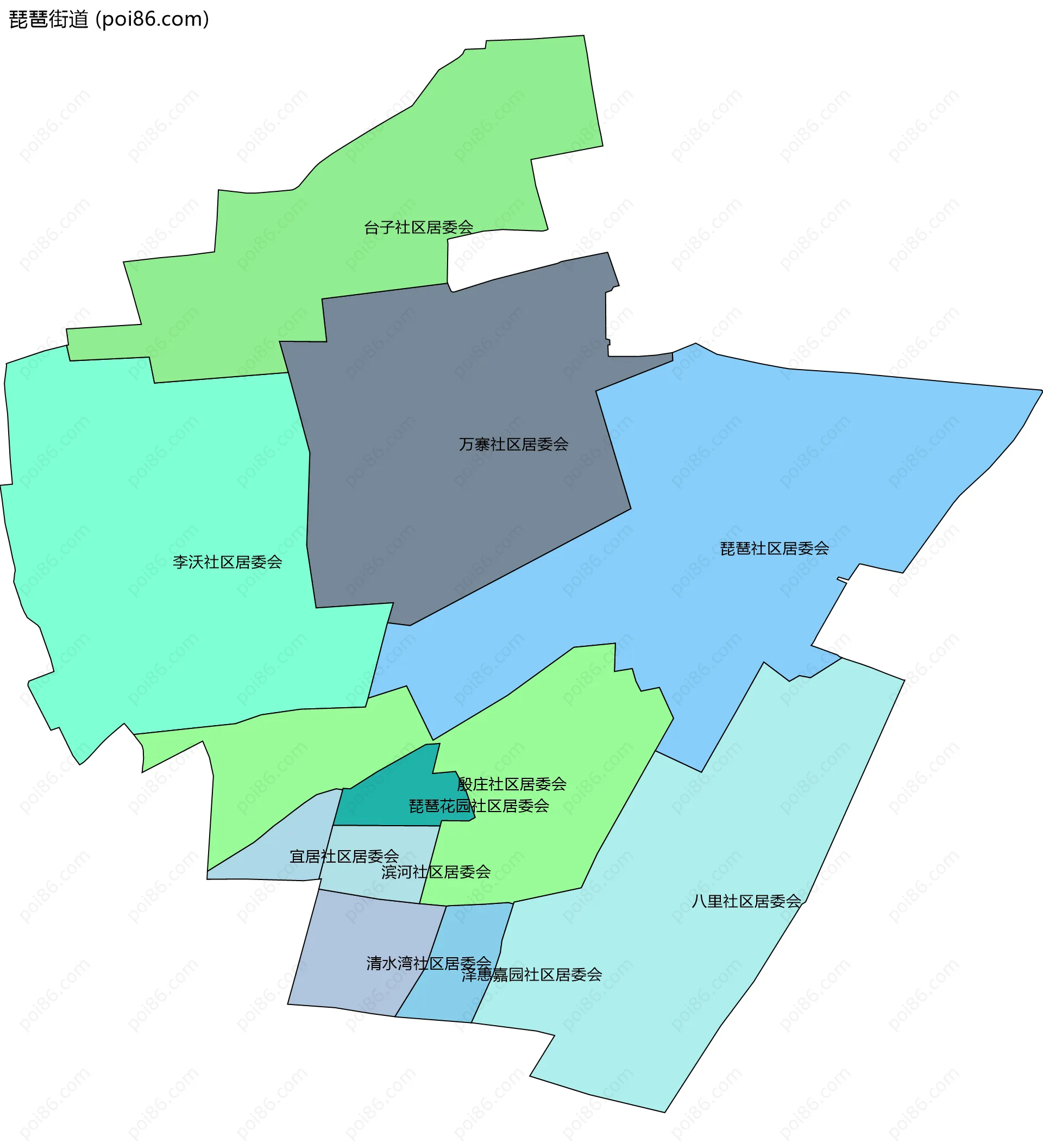 琵琶街道边界地图(五级行政区划)