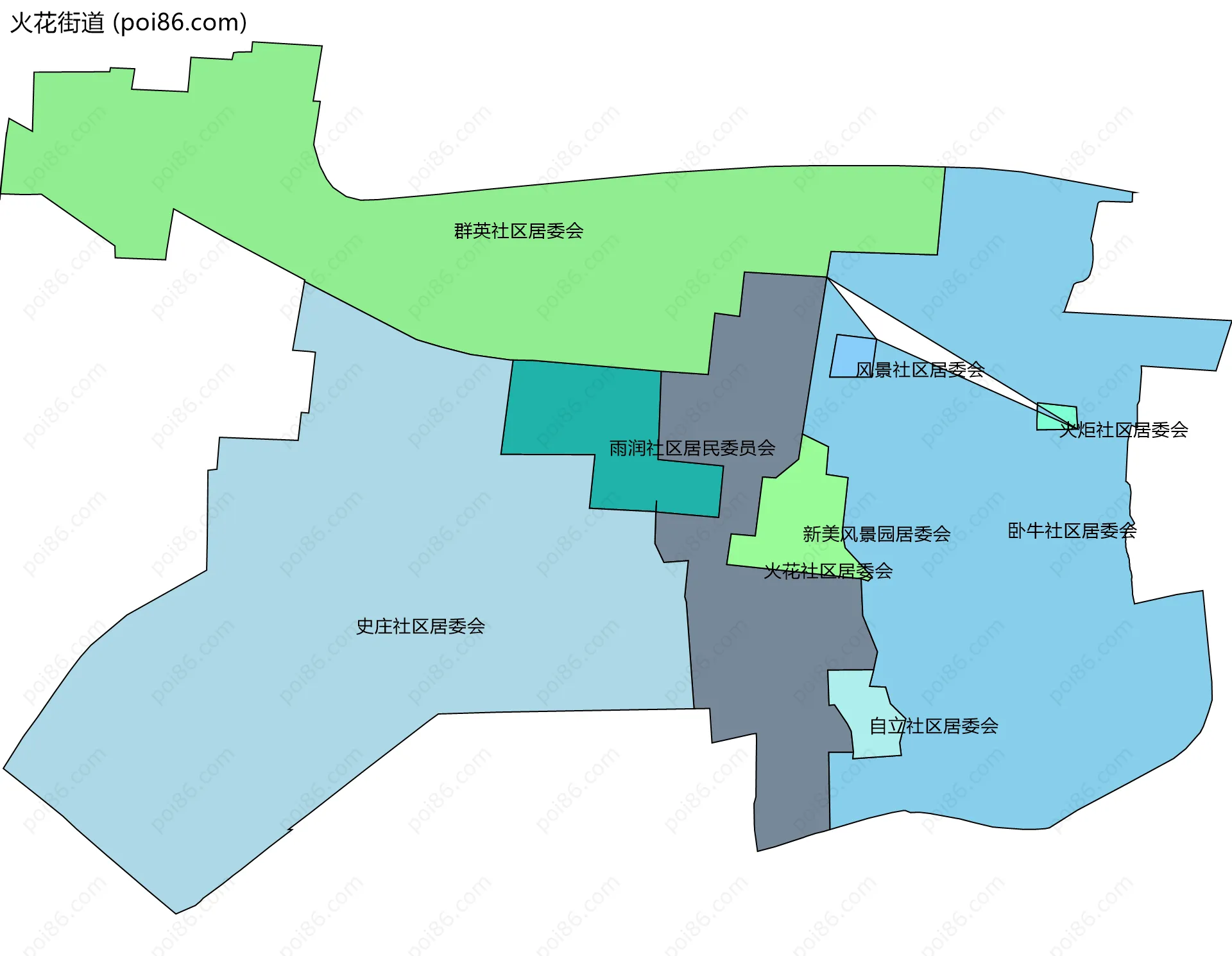 火花街道边界地图(五级行政区划)