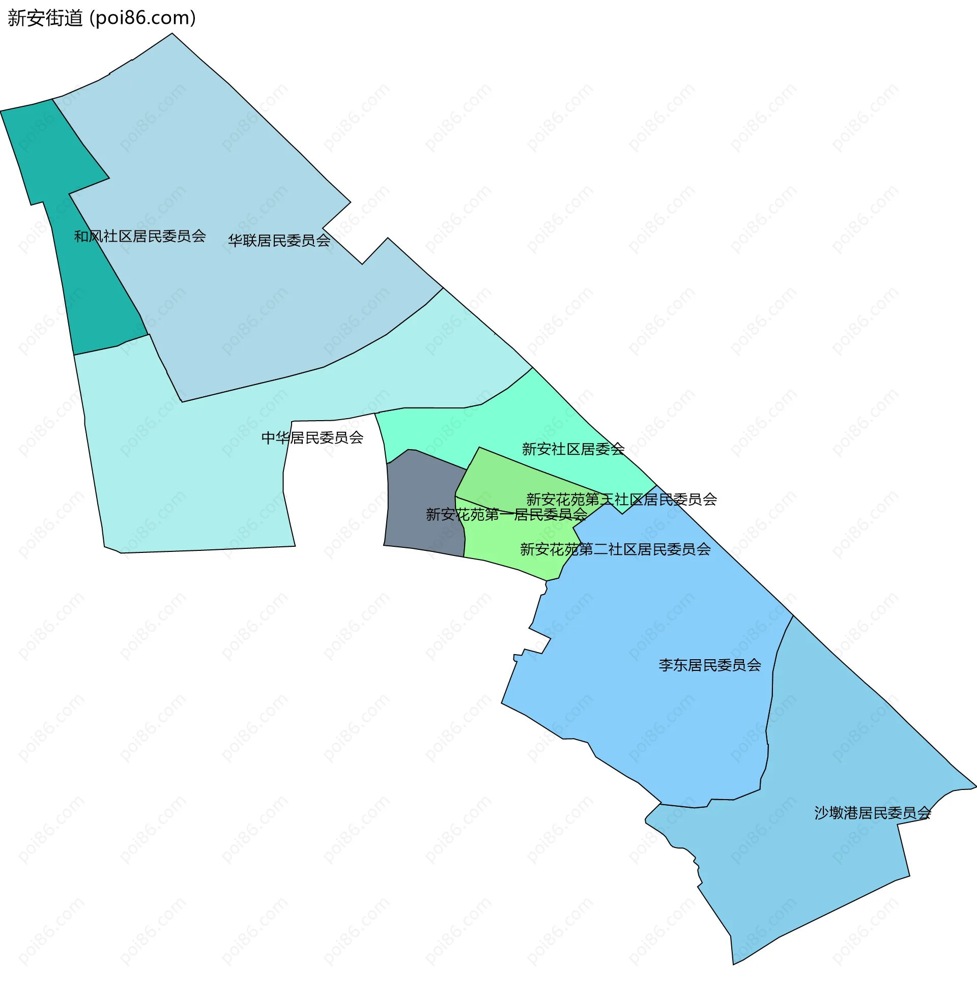 新安街道边界地图(五级行政区划)