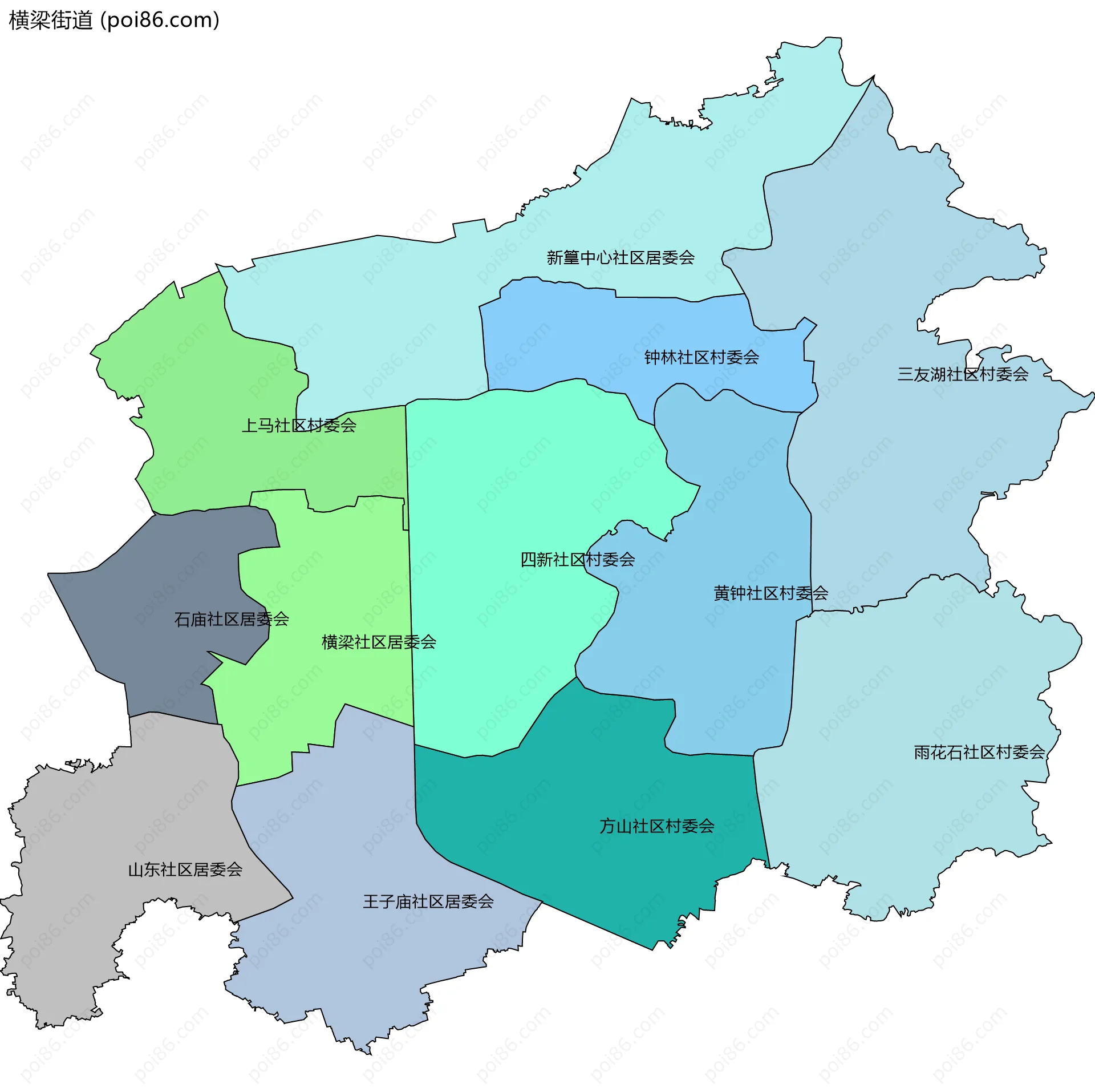 横梁街道边界地图(五级行政区划)