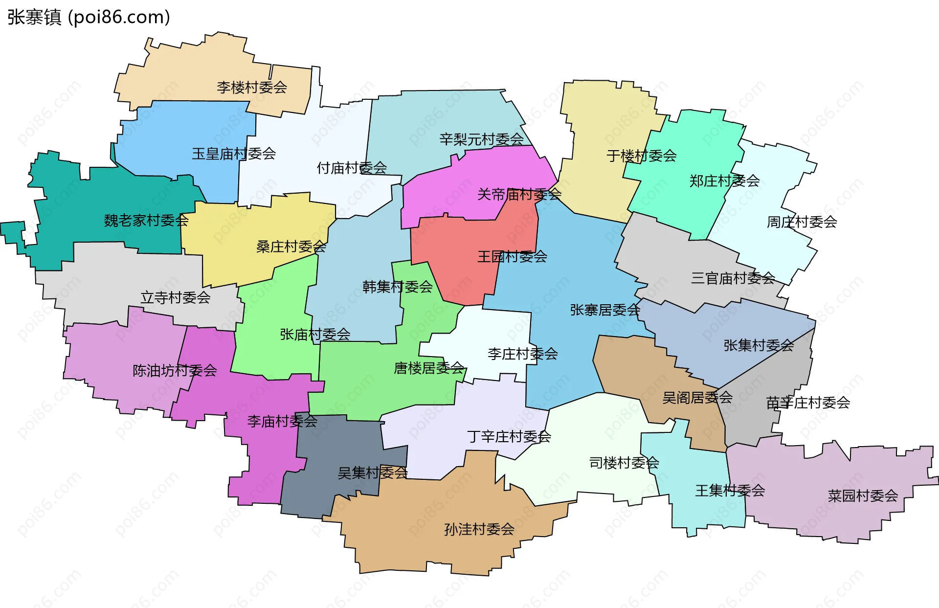 张寨镇边界地图(五级行政区划)