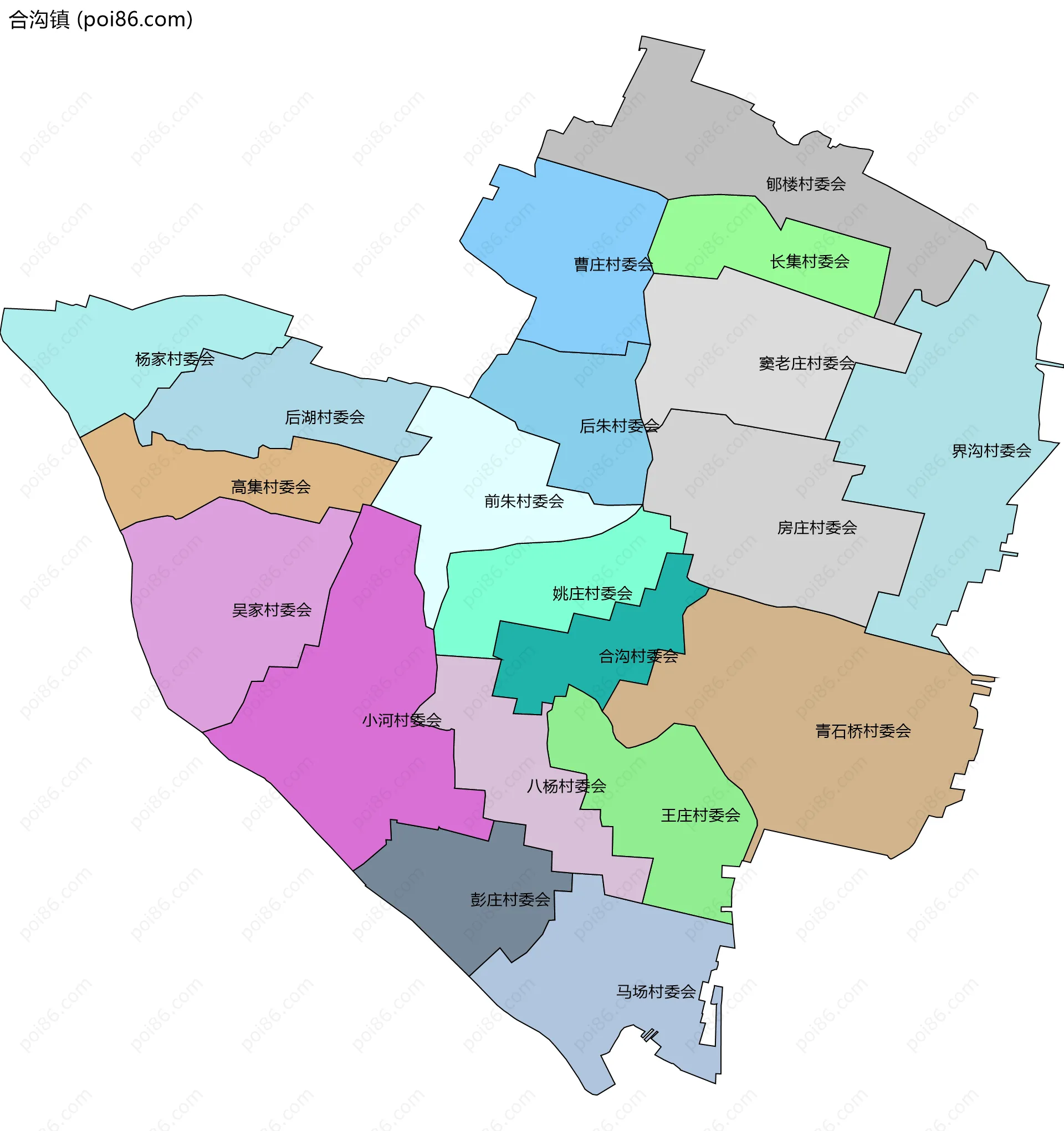 合沟镇边界地图(五级行政区划)