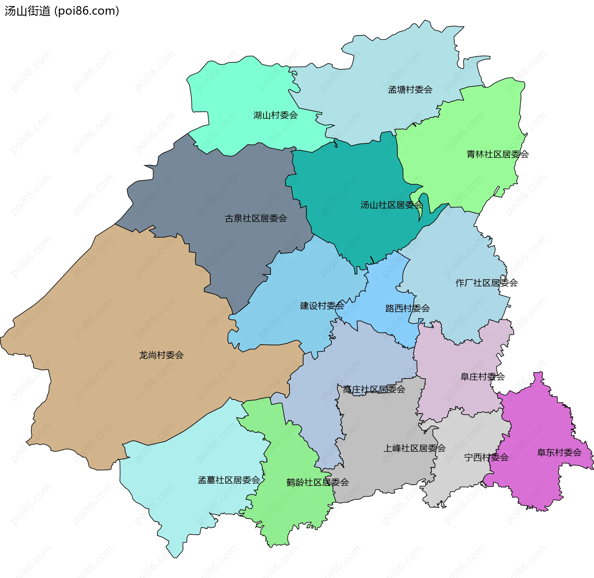 汤山街道边界地图(五级行政区划)