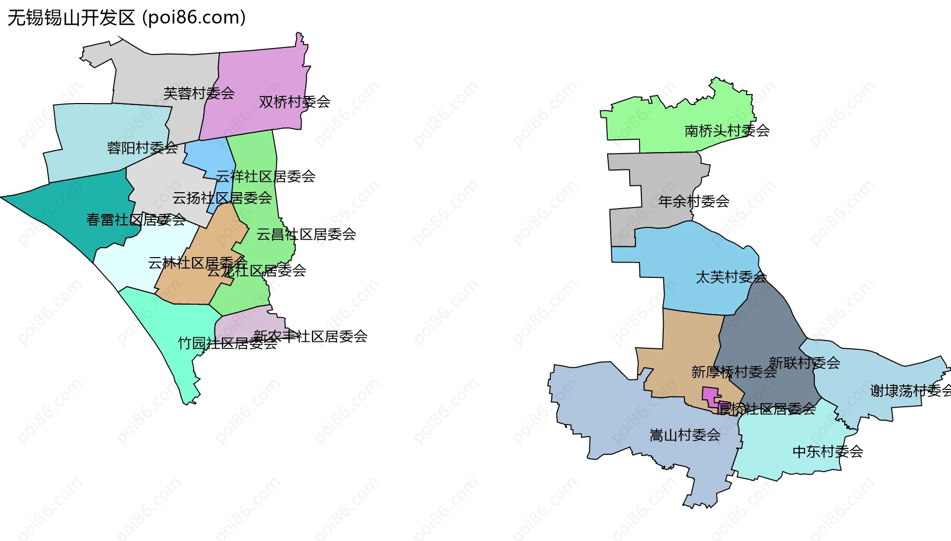无锡锡山开发区边界地图(五级行政区划)