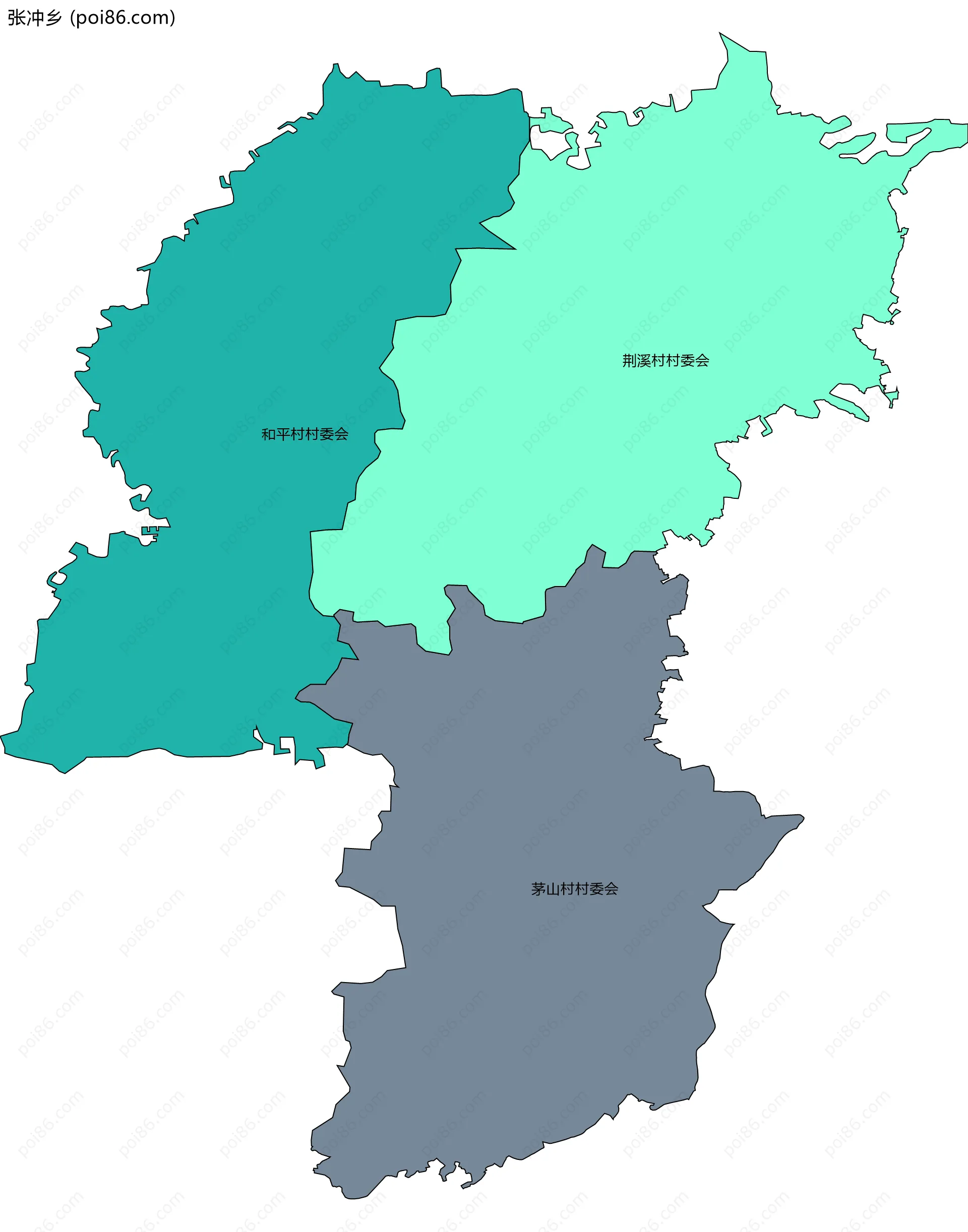 张冲乡边界地图(五级行政区划)