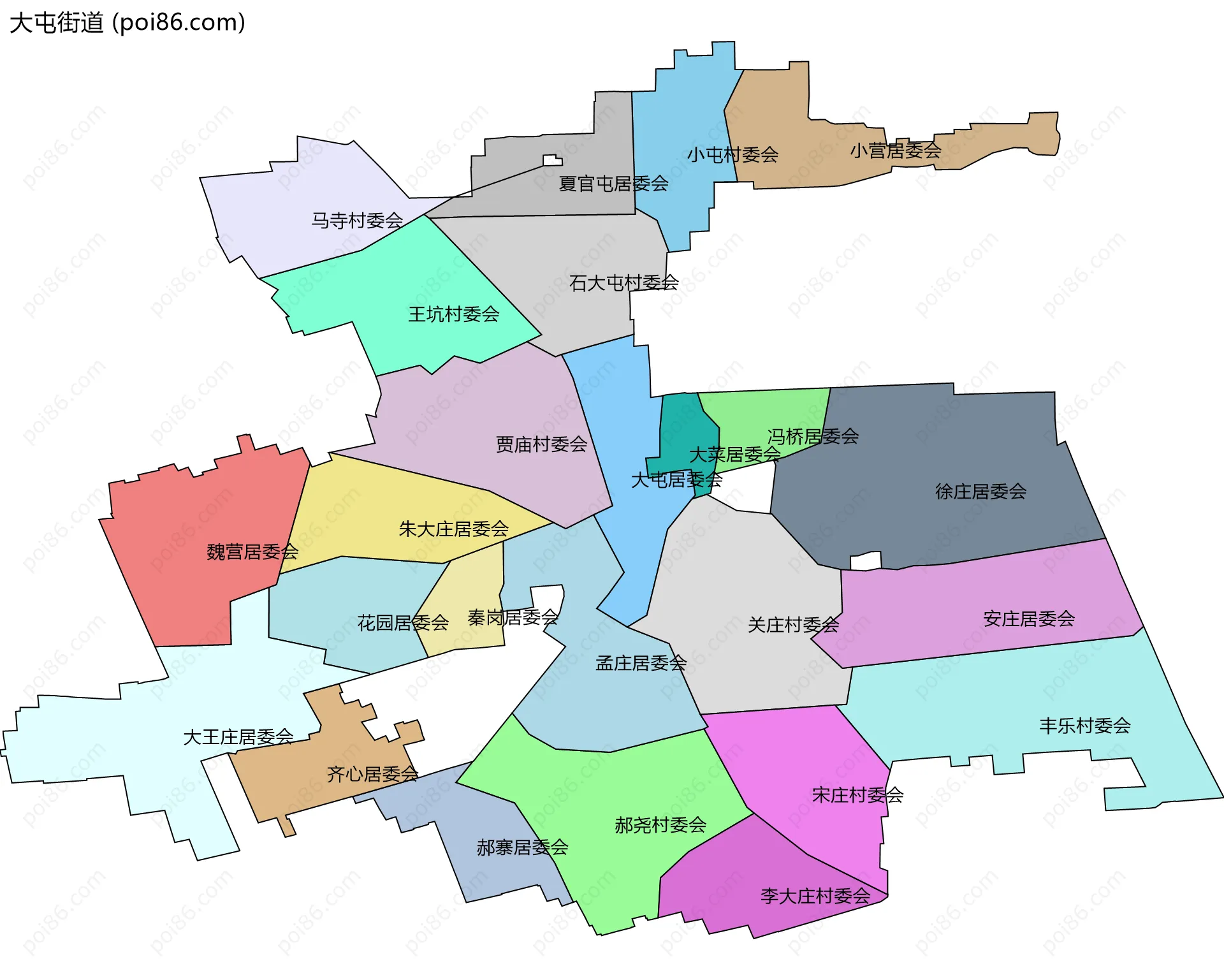 大屯街道边界地图(五级行政区划)