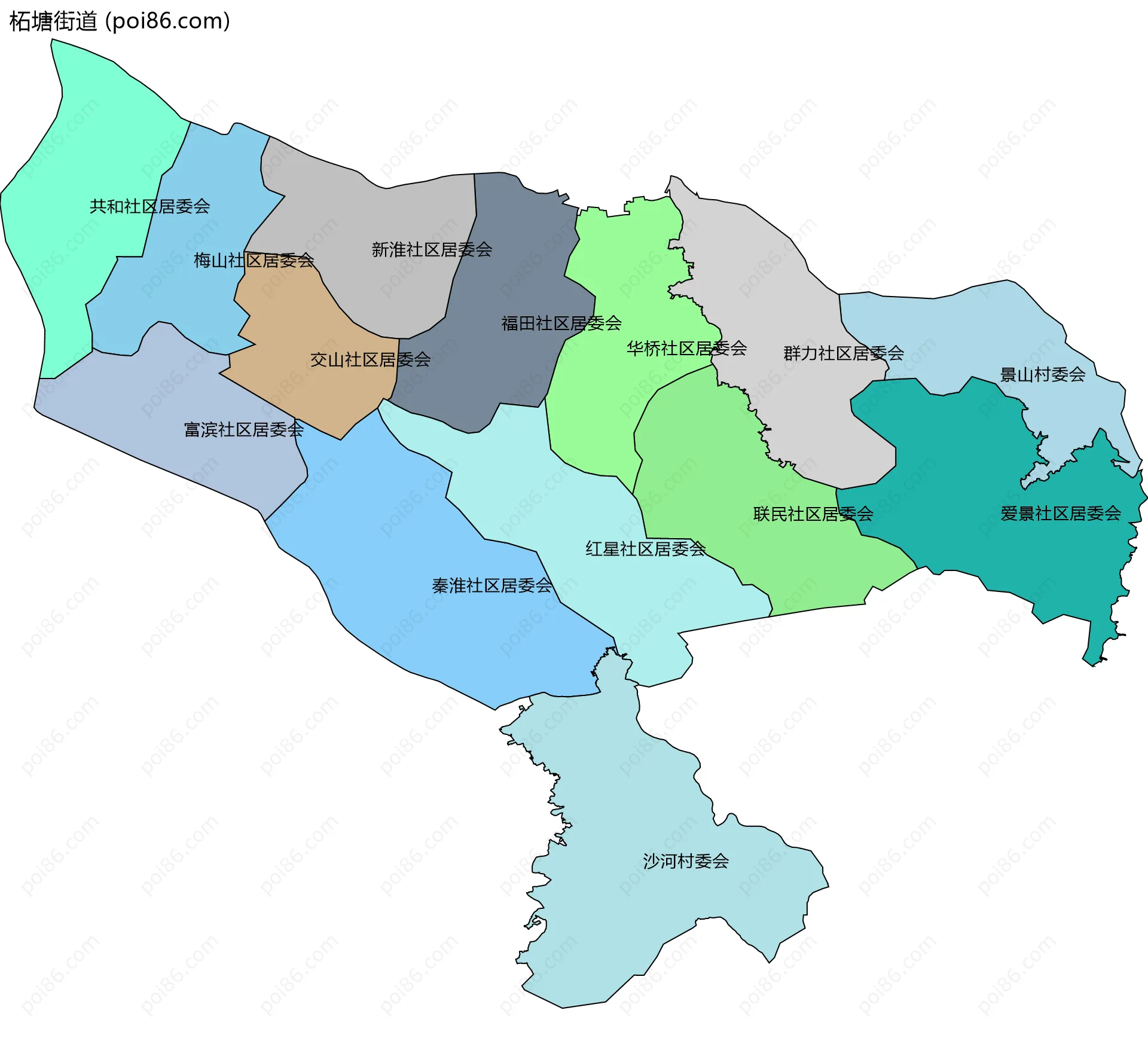 柘塘街道边界地图(五级行政区划)