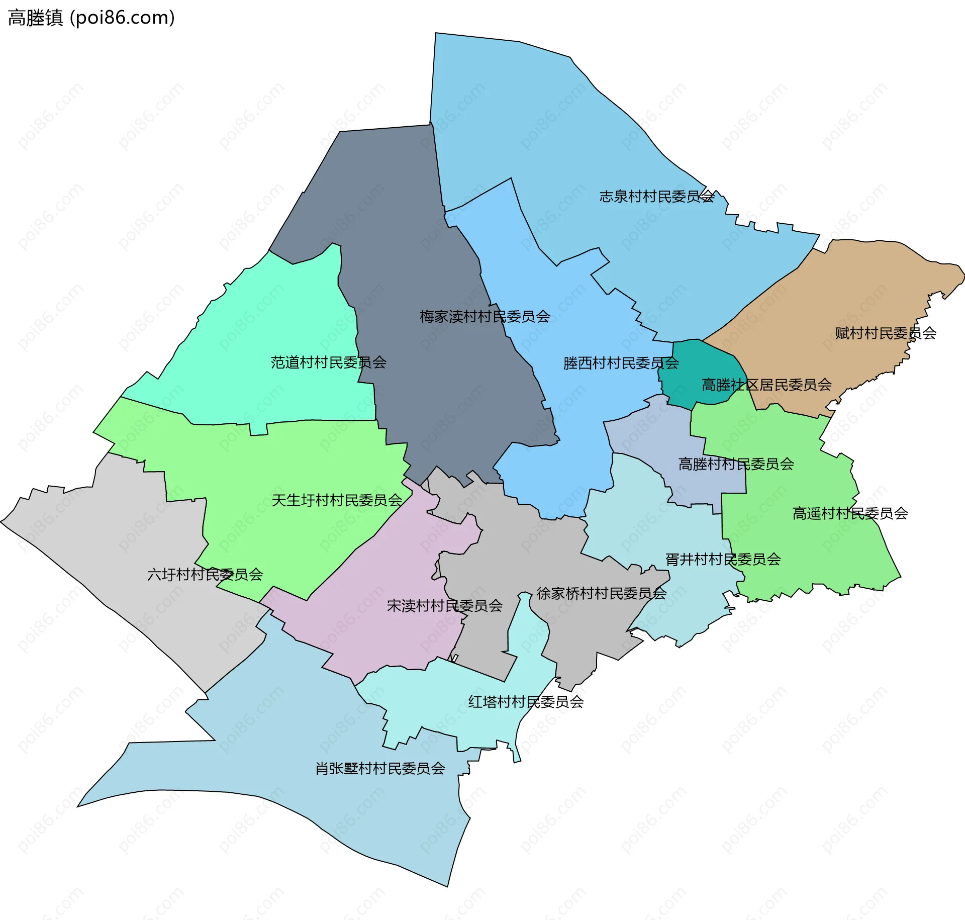 高塍镇边界地图(五级行政区划)