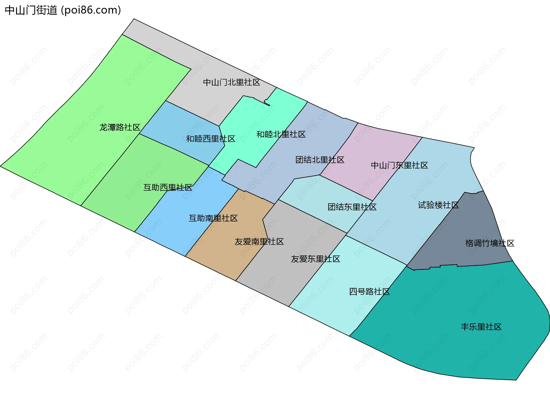 中山门街道边界地图(五级行政区划)