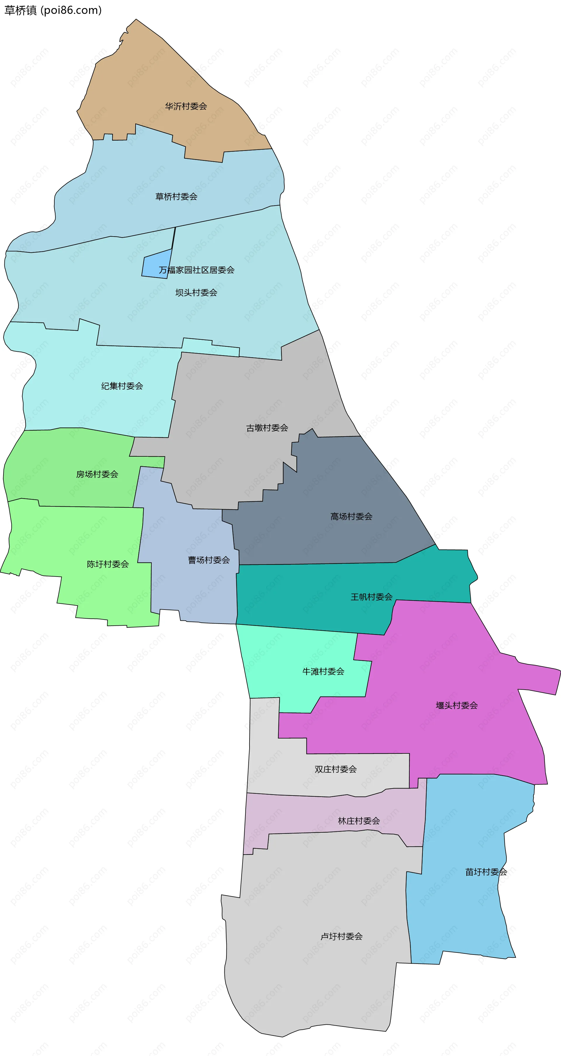 草桥镇边界地图(五级行政区划)