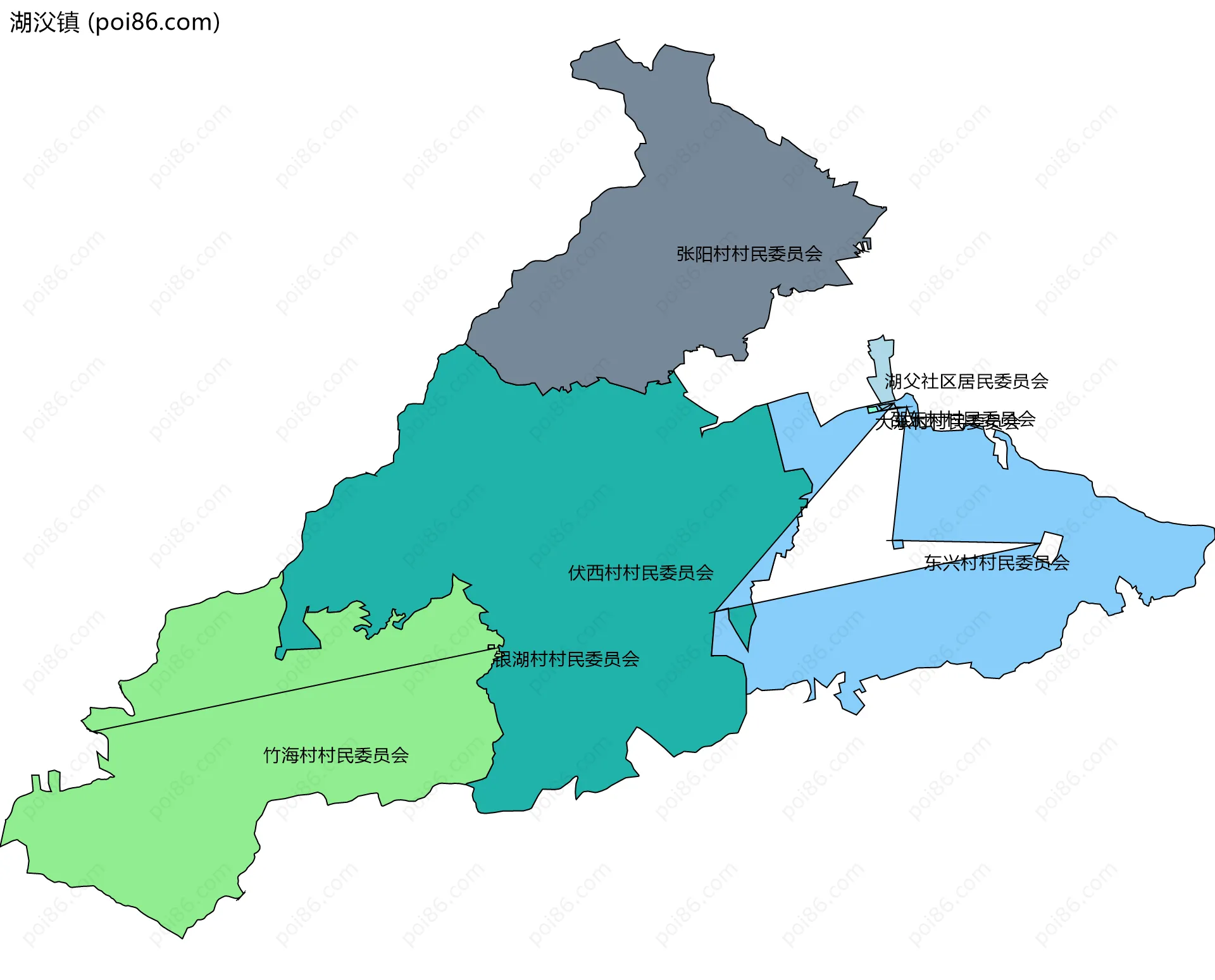 湖㳇镇边界地图(五级行政区划)