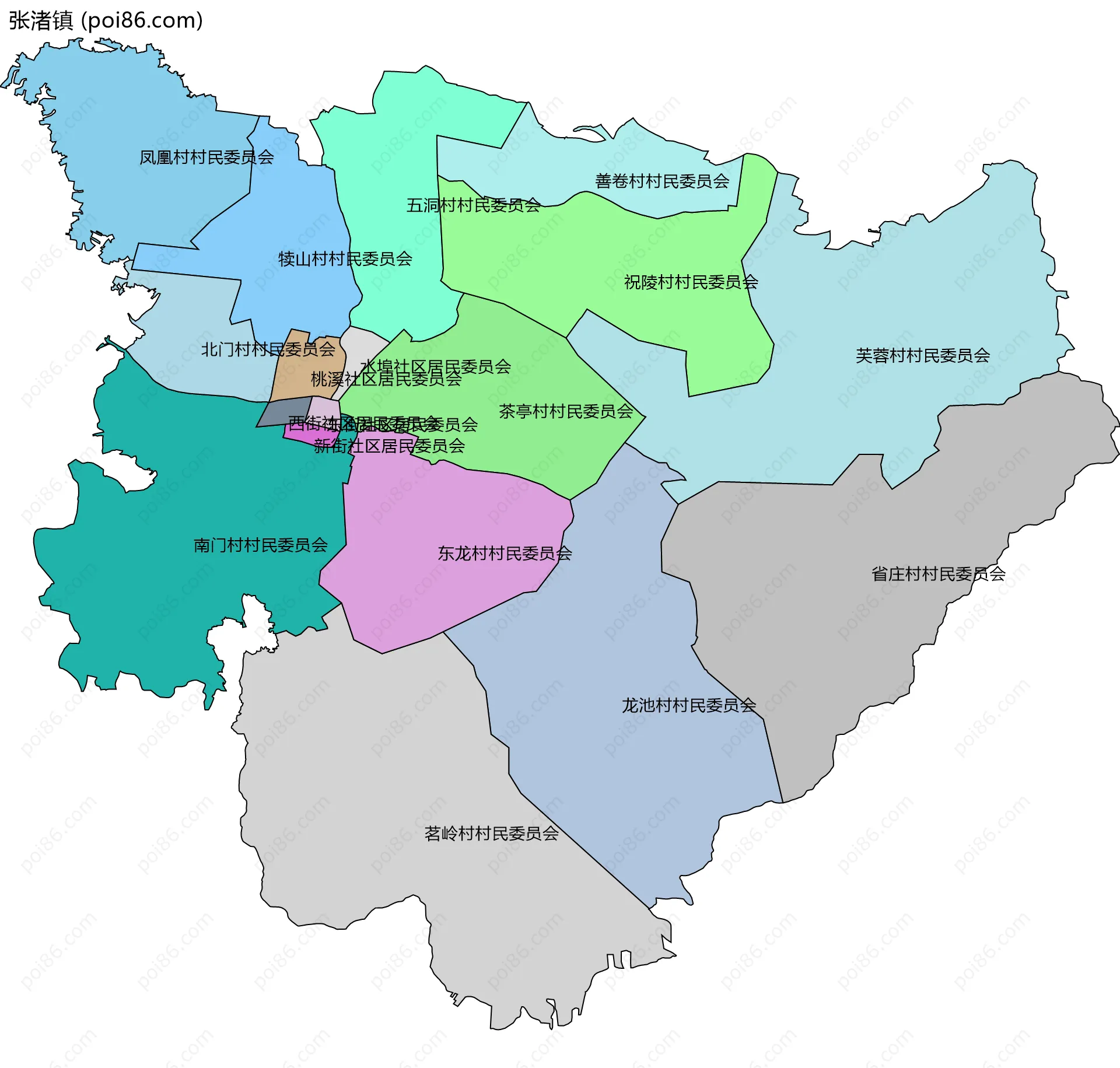 张渚镇边界地图(五级行政区划)