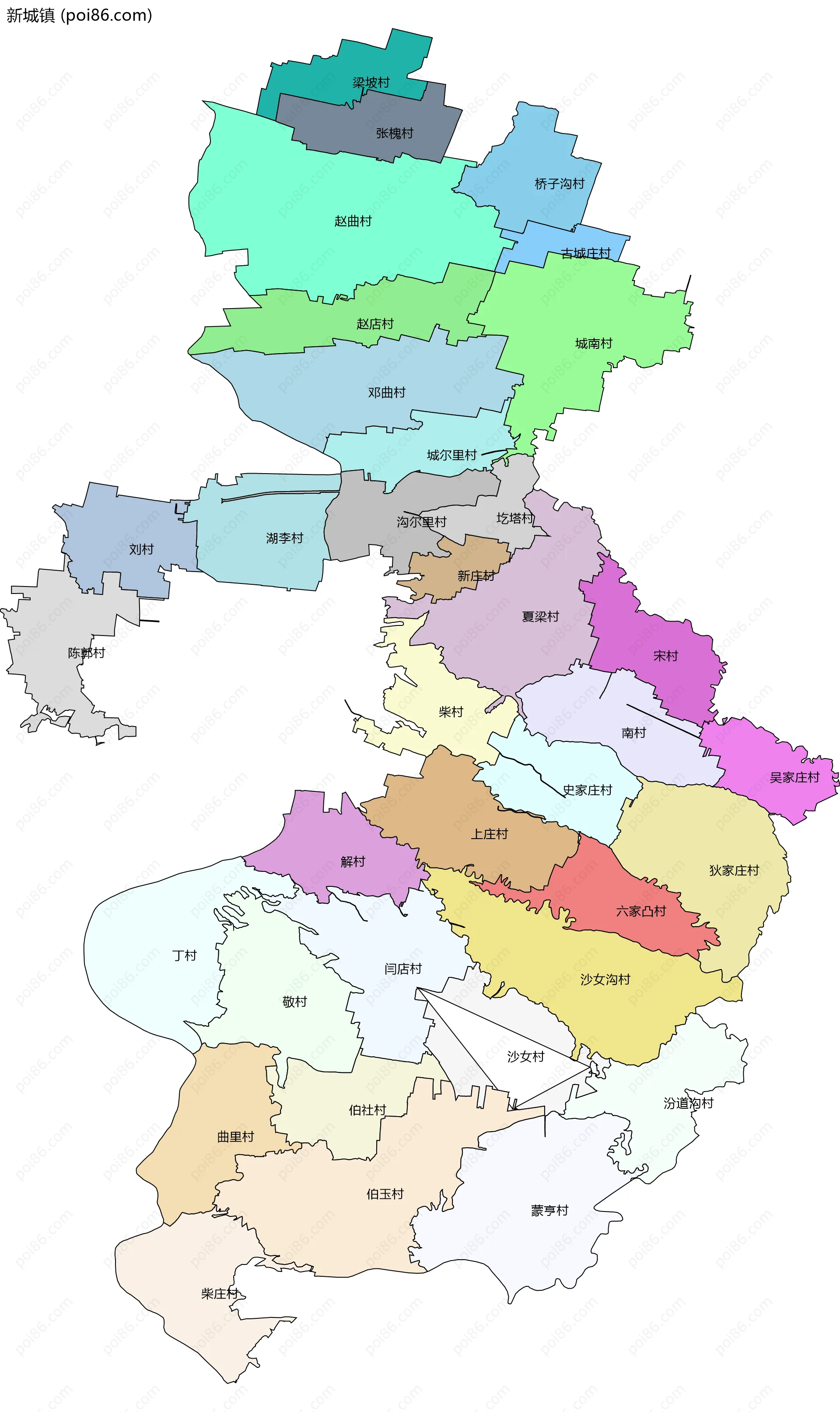 新城镇边界地图(五级行政区划)